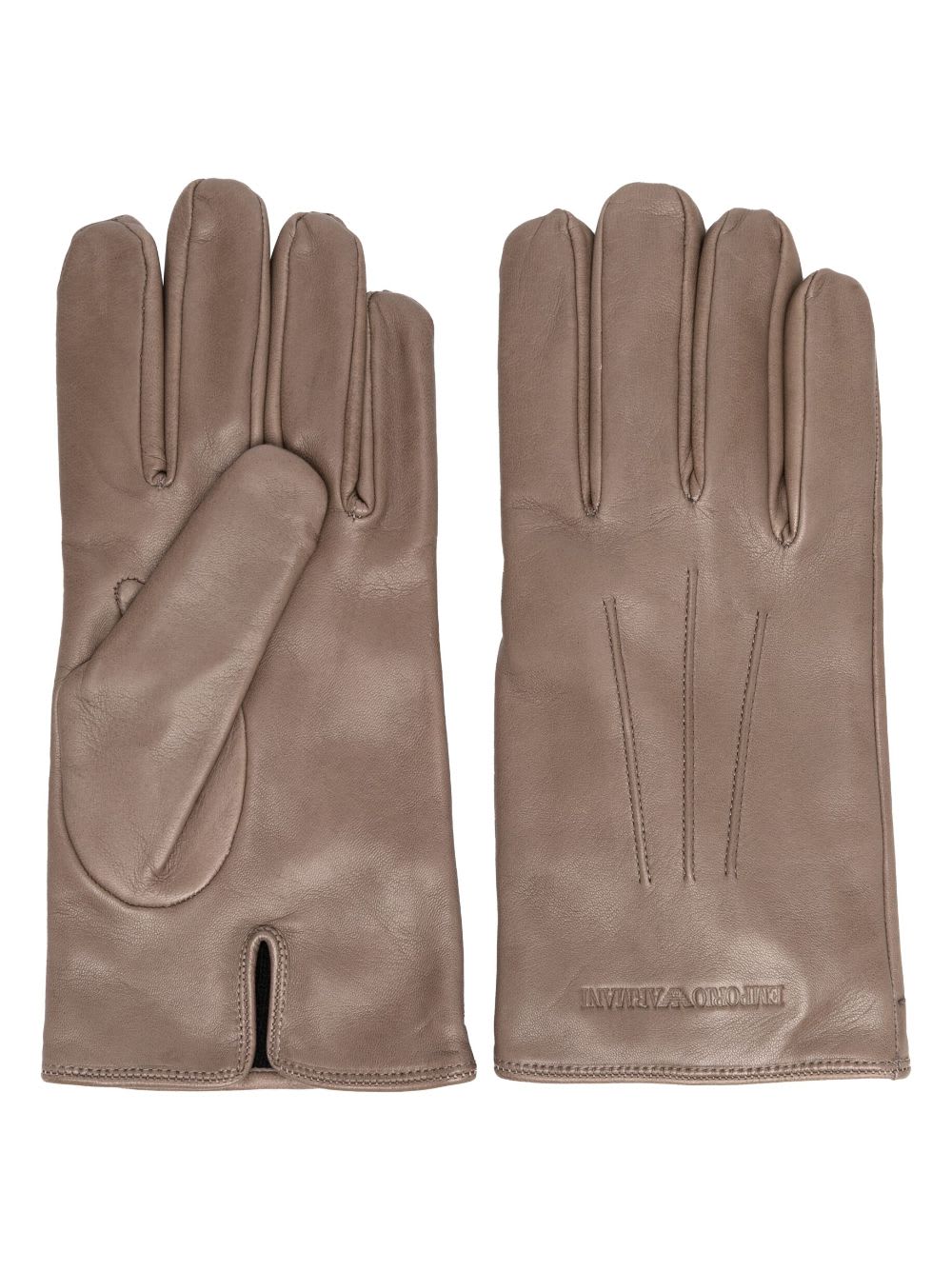 Shop Emporio Armani Leather Man Gloves In Dove Grey