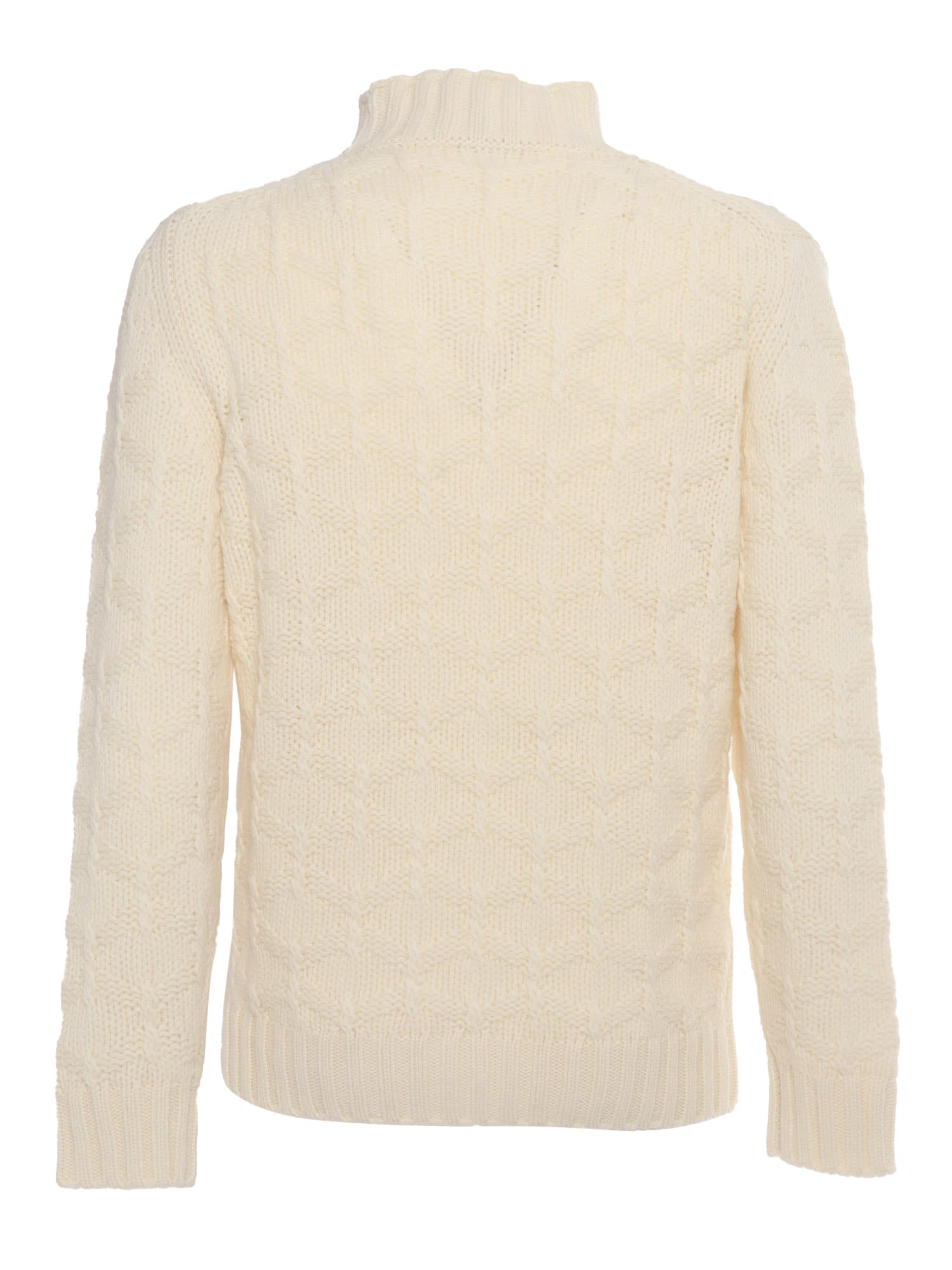 Shop Kangra Diamond Pattern Turtleneck Sweater In White