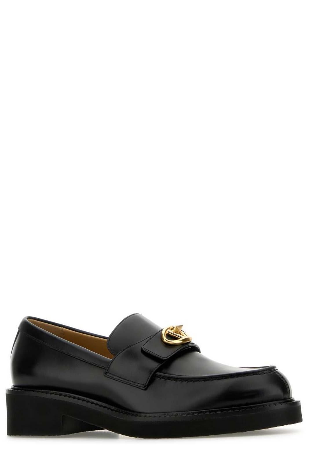 Shop Valentino Logo Plaque Slip-on Loafers In Nero