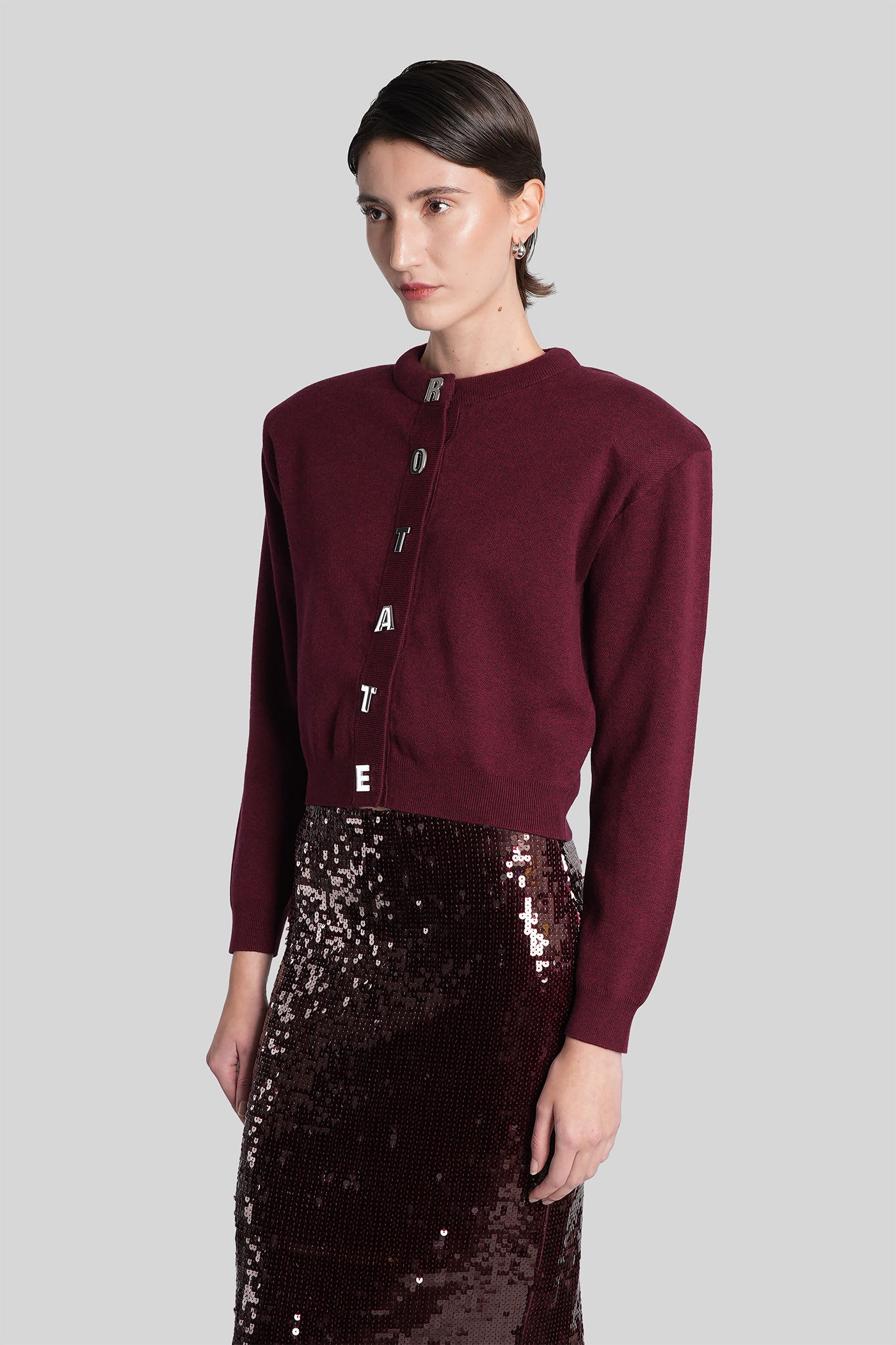 Rotate Birger Christensen Cardigan In Bordeaux Cotton In Multi