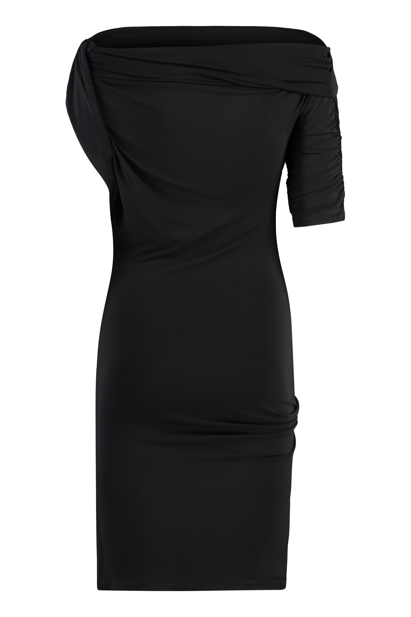 Shop Jacquemus Drapeado Stretch Viscose Dress In Black