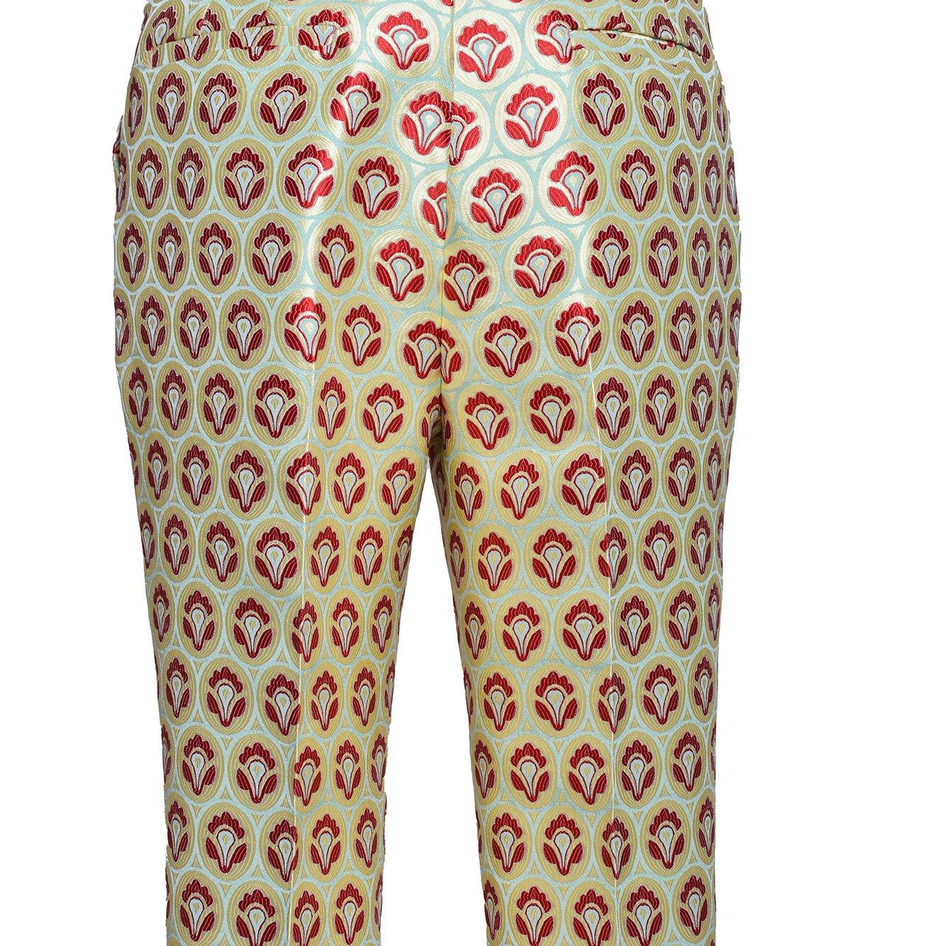 Shop Etro All-over Patterned Mid-rise Trousers In Giallo/rosso