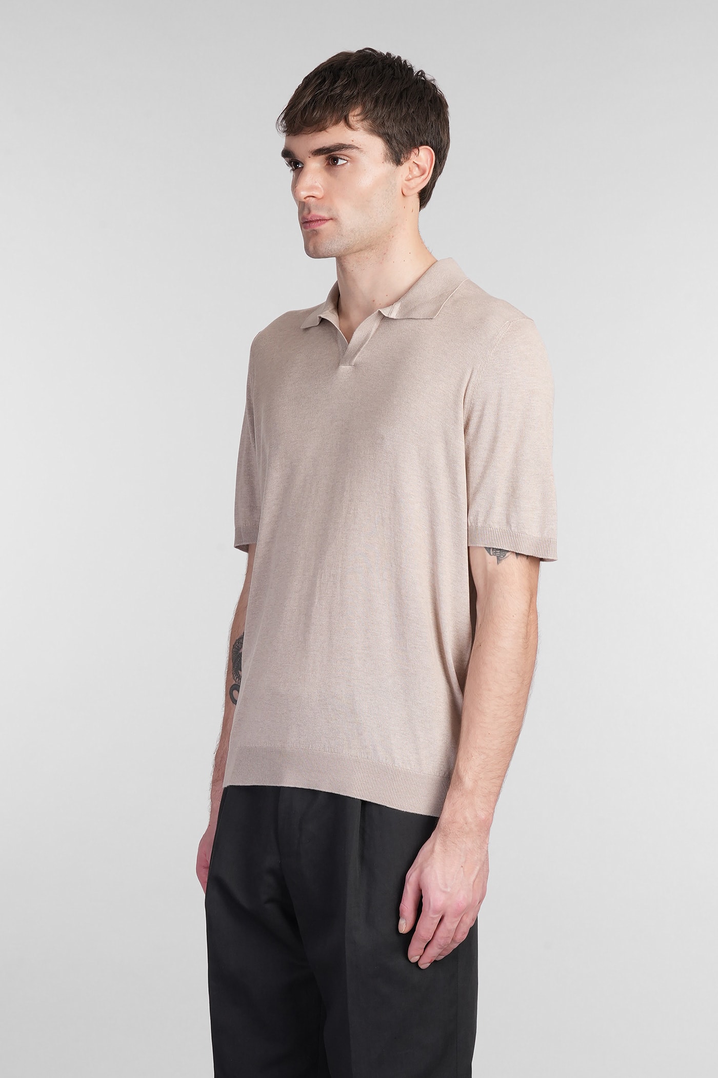 Shop Tagliatore Keith Polo In Taupe Silk