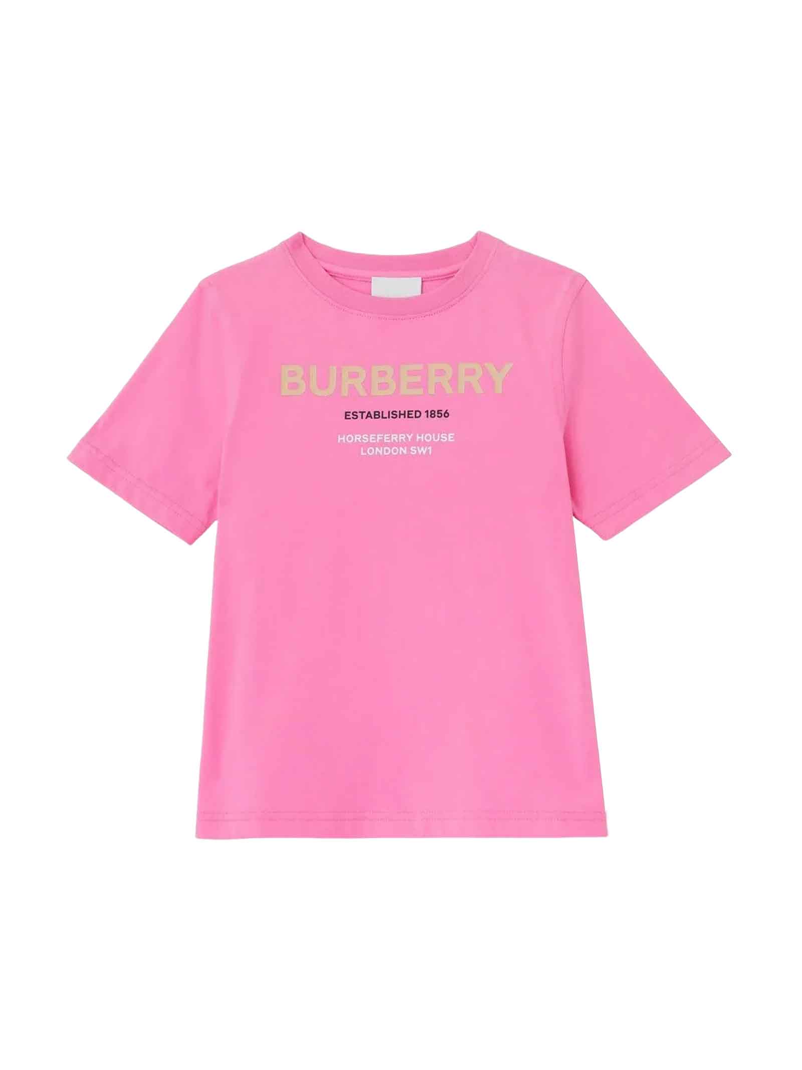 Shop Burberry Pink T-shirt Girl In Rosa