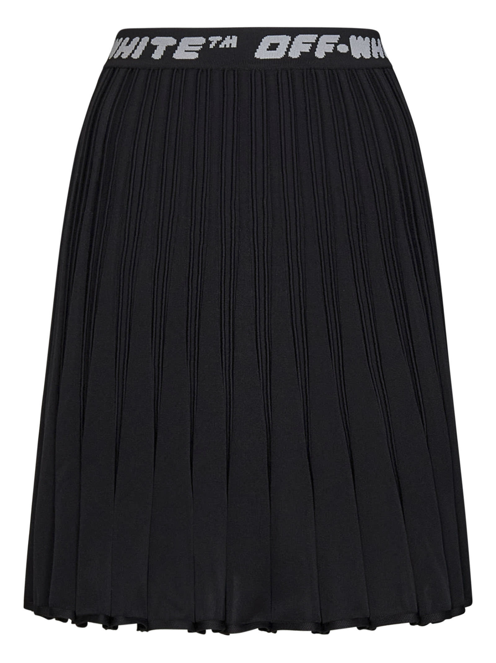 Off-white Black Logo Band Pleated Skirt In Black
