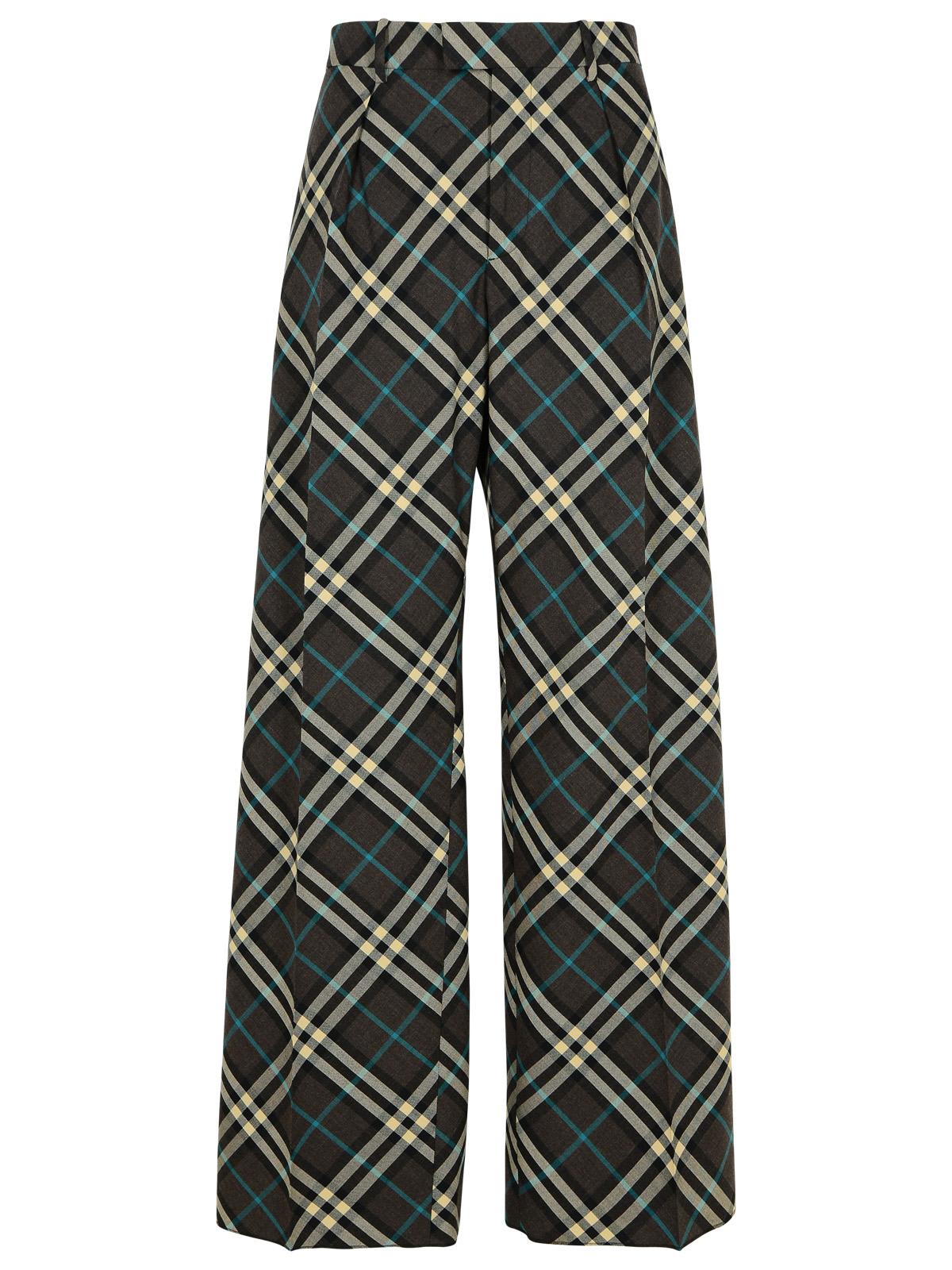 Shop Burberry Check Brown Wool Blend Trousers In Green