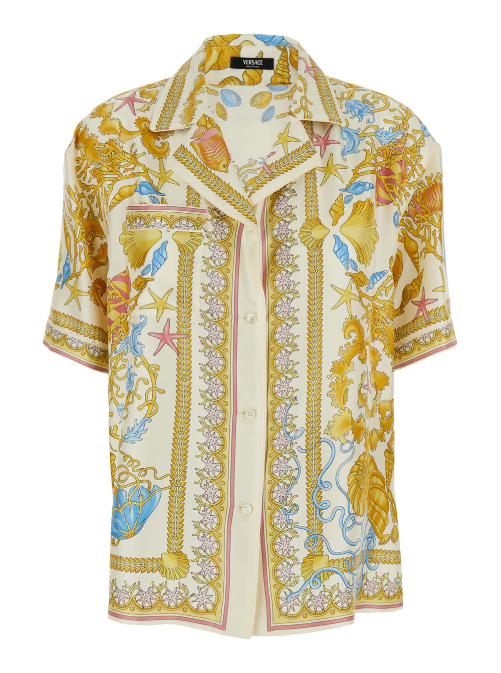Versace Multicolor Bowling Shirt With Cuban Collar And All-over Underwater Barocco Print In Silk Woman In Multi