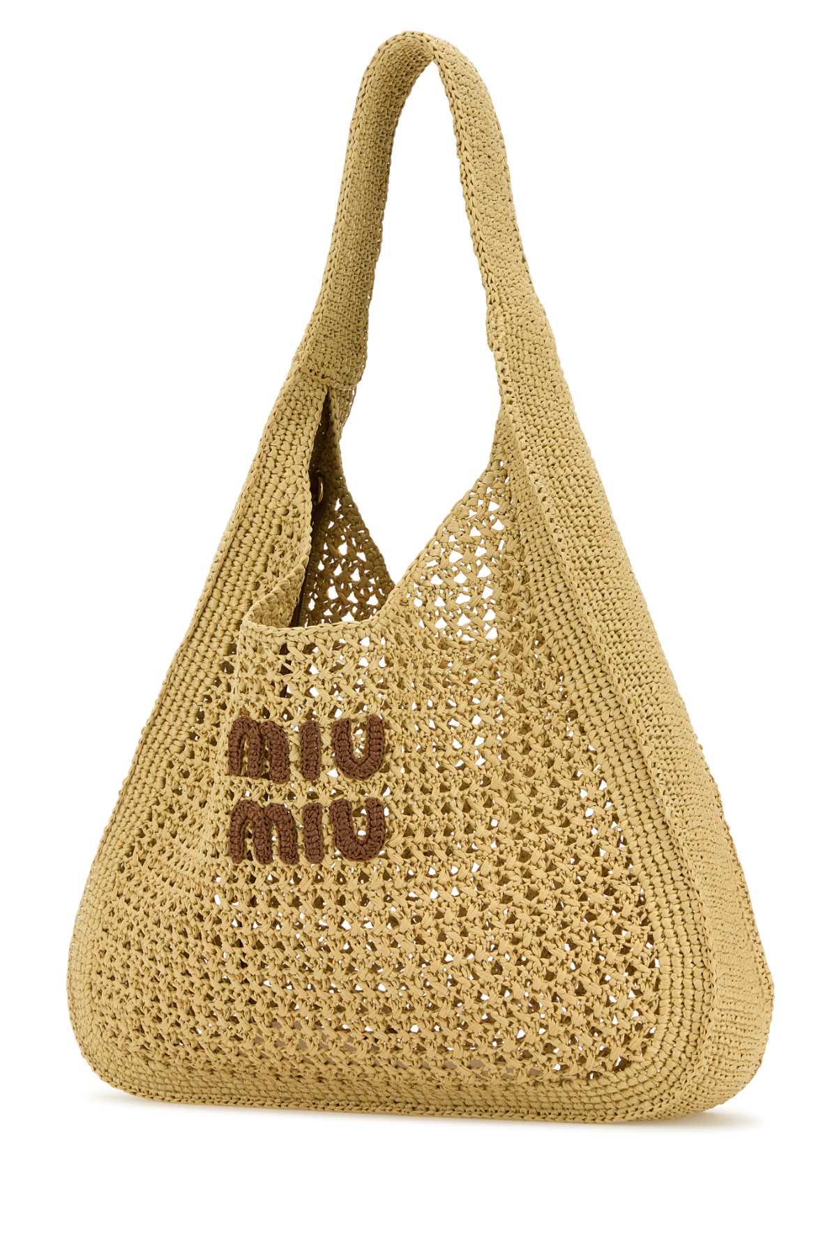 Miu Miu Beige Crochet Shopping Bag In Brown