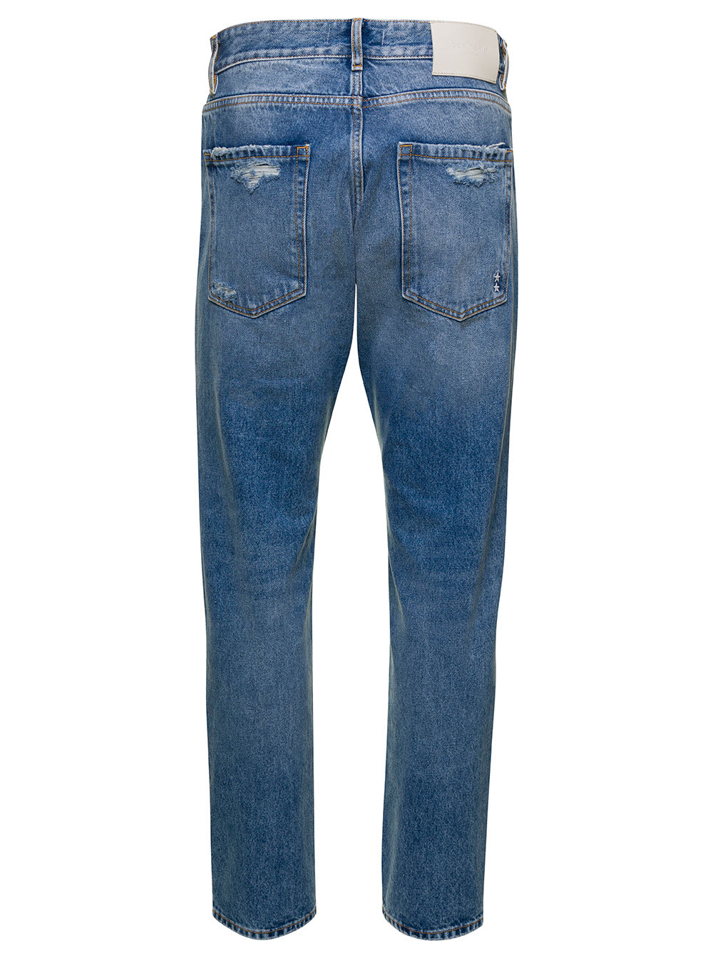 Shop Icon Denim Kanye Blue Five-pocket Jeans With Logo Patch In Cotton Denim Man