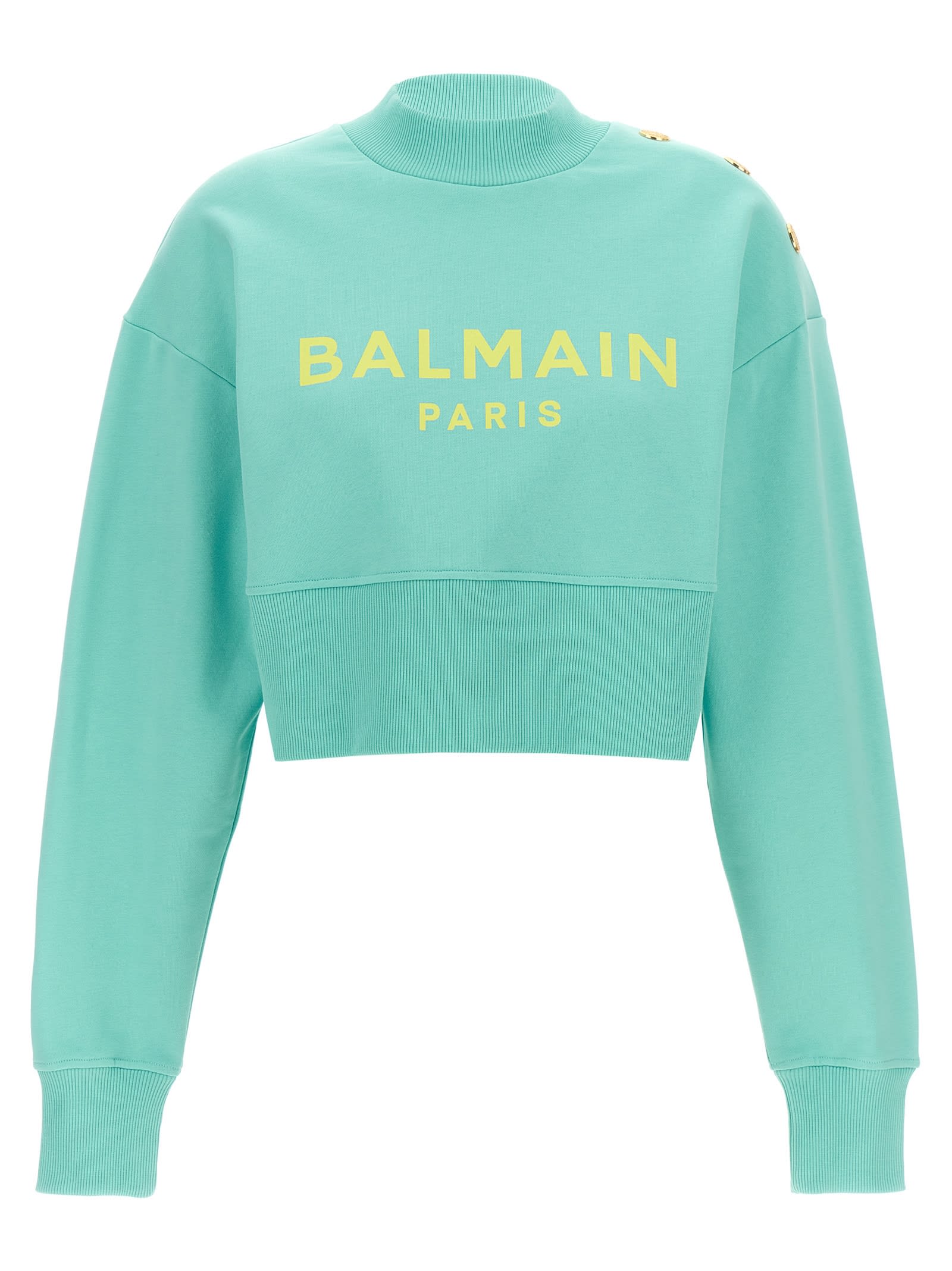 Shop Balmain Cropped Sweatshirt In Light Blue