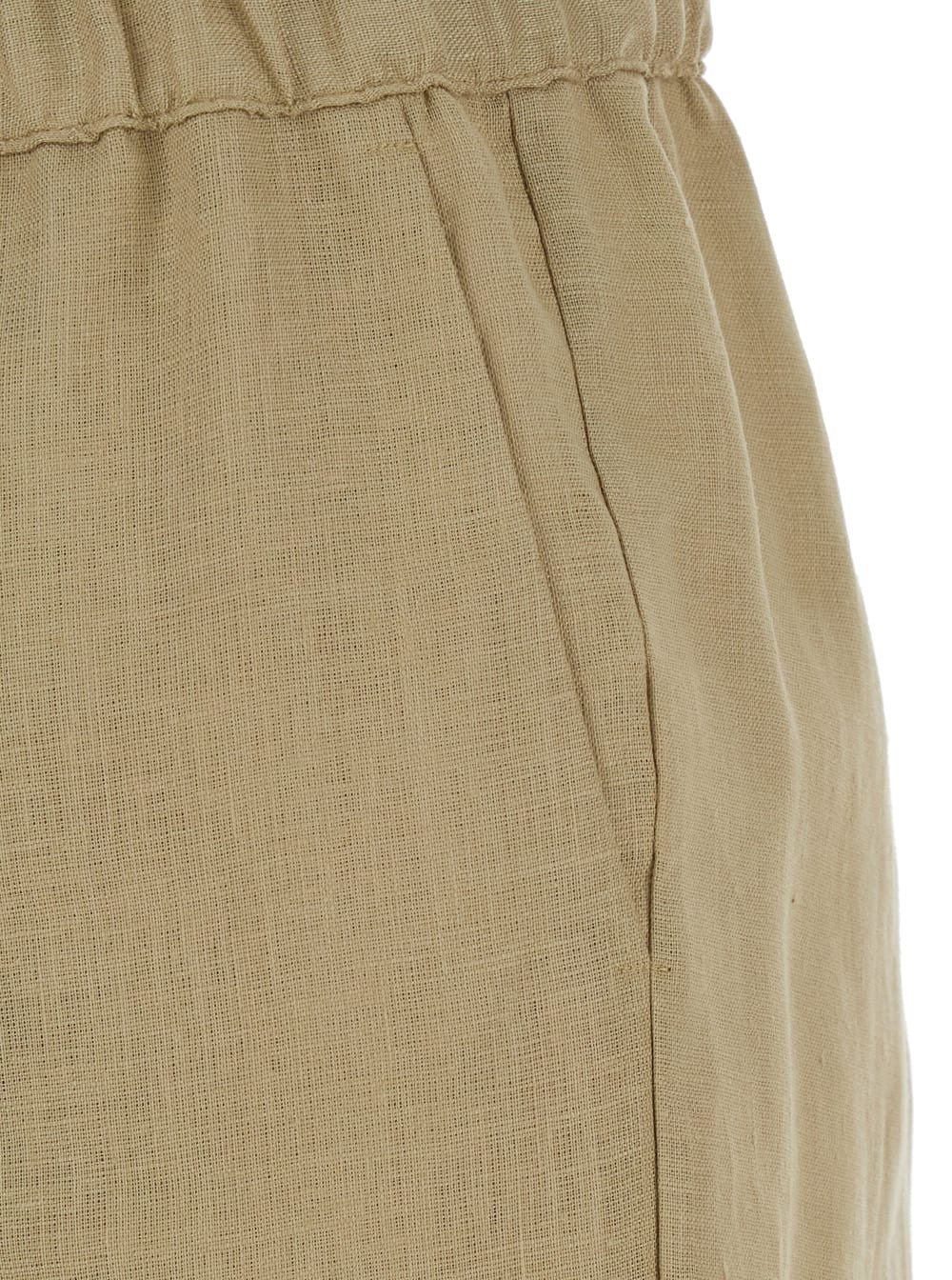 Shop Semicouture Beige Pants With Elastic Waist With Drawstring In Linen Woman