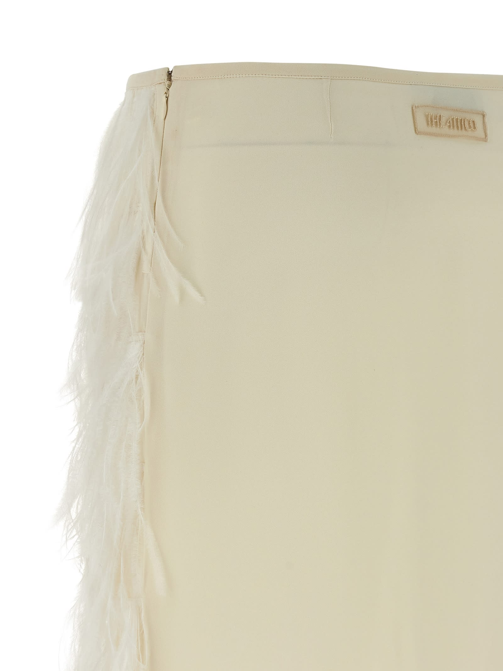 Attico Elastic Waistband Feather Detailed Skirt In Neutral