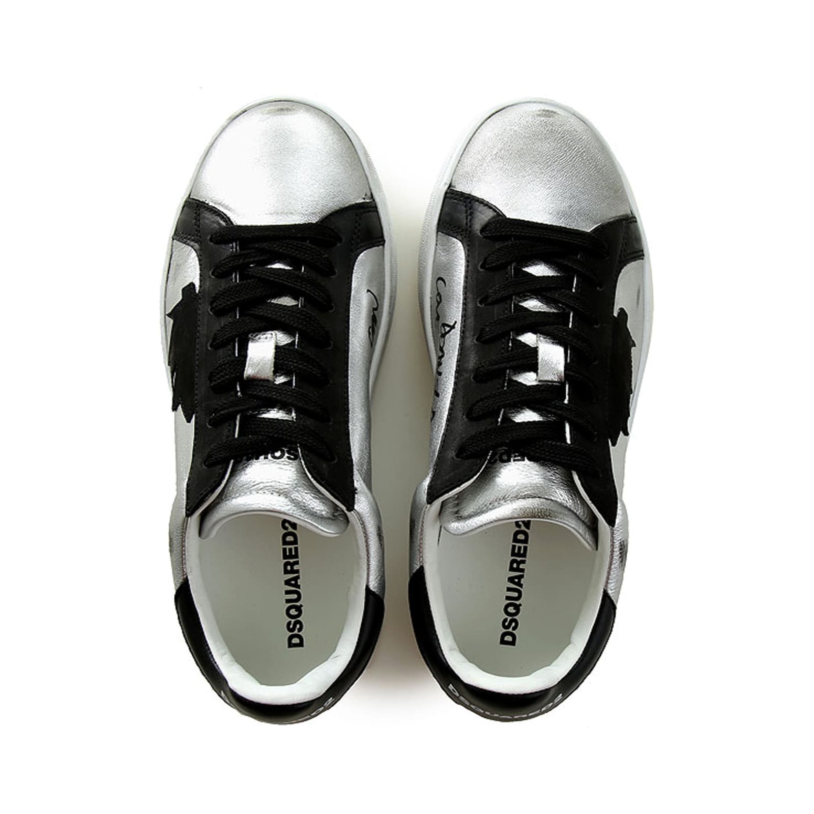 Shop Dsquared2 Printed Leather Sneakers In Silver