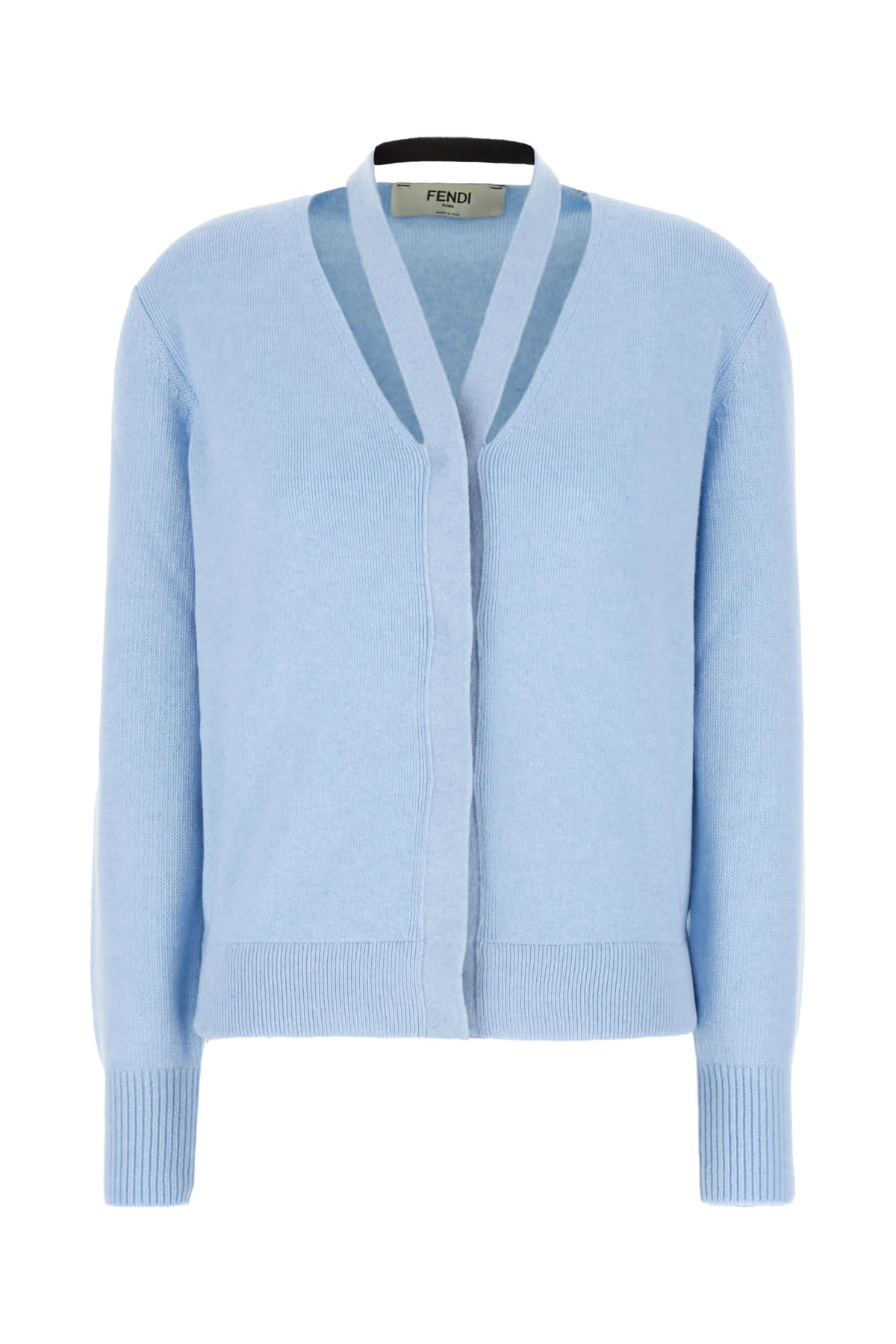 Shop Fendi Pastel Light Blue Stretch Wool Blend Cardigan In F1m29