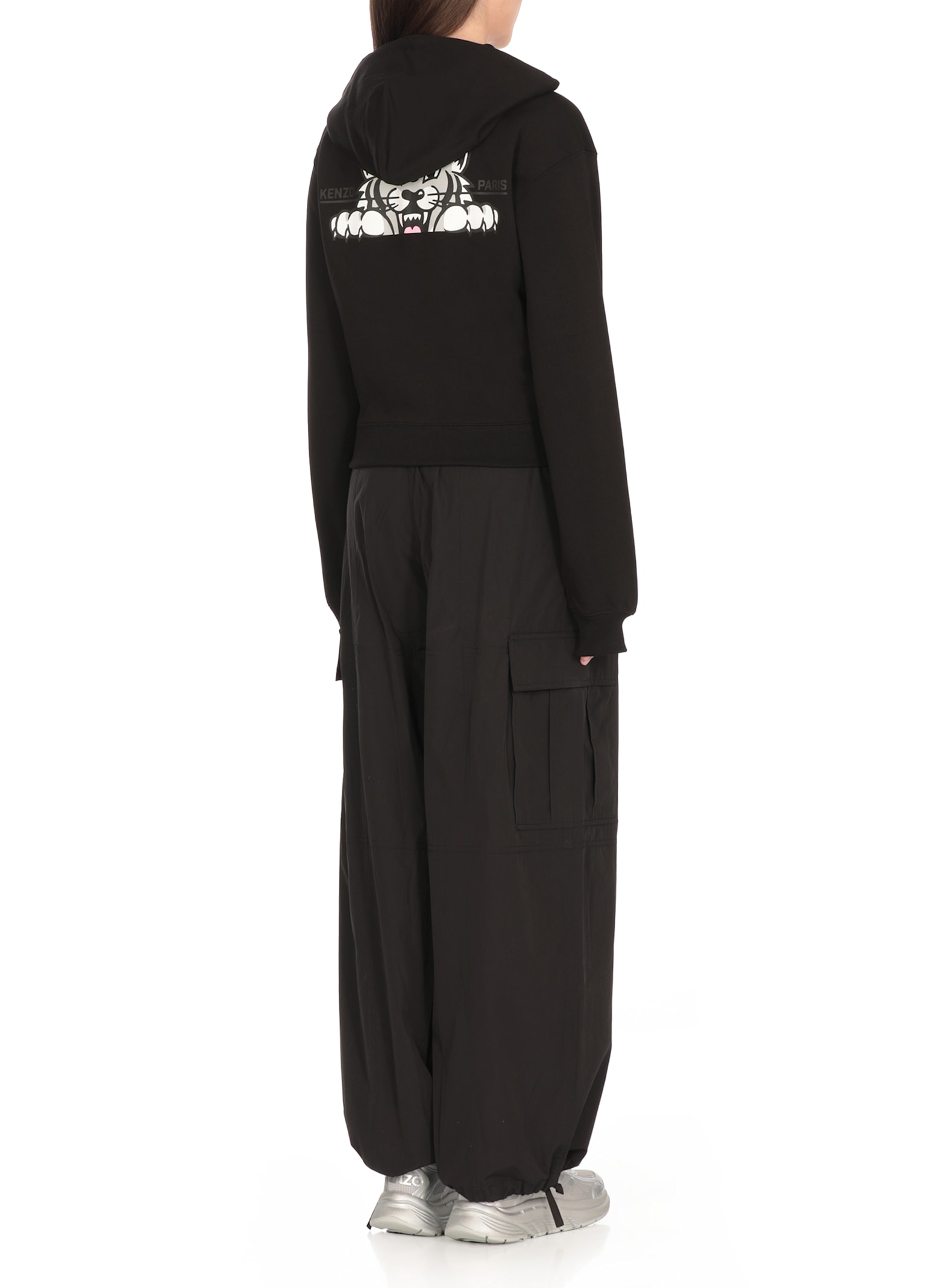 Kenzo Printed Logo Hoodie In Cotton In Black