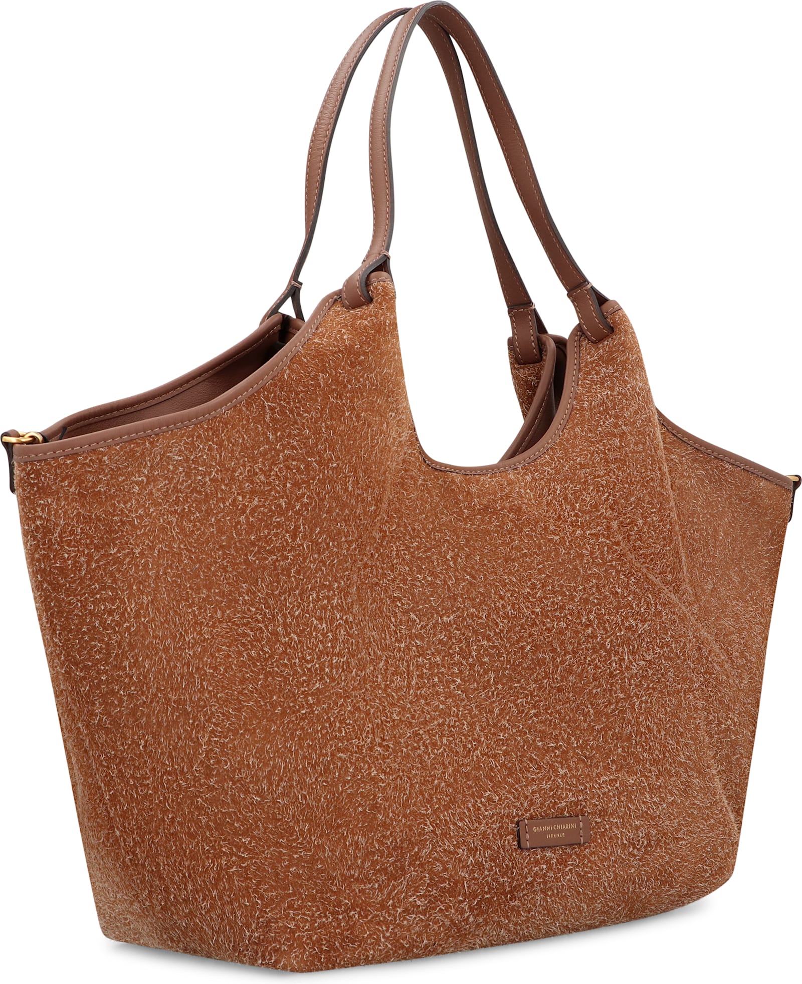 Gianni Chiarini Suede Shoulder Bag Gold-tone Hardware In Sand