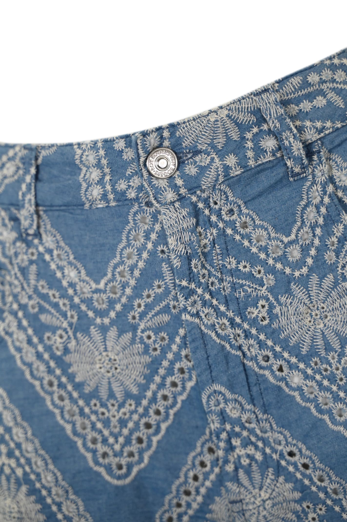 Shop Roy Rogers Old Glory Chambray Embroidery Shorts In Washed Indigo