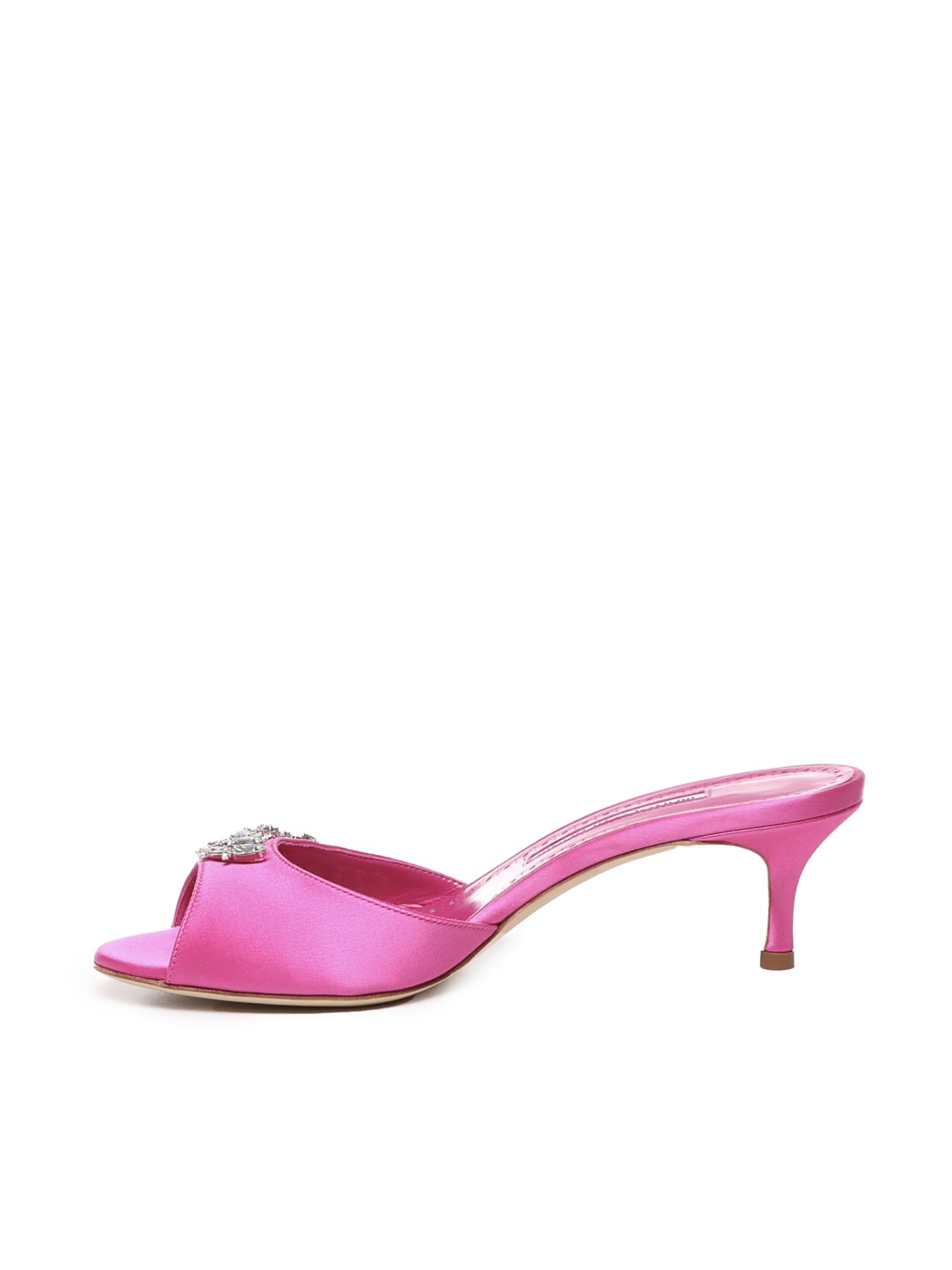 Shop Manolo Blahnik Lumada Sabots Decorated With Satin Jewels In Pink