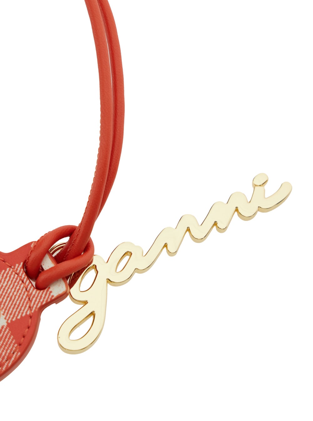 Ganni Red Heart Shaped Mirror With Logo Lettering Charm