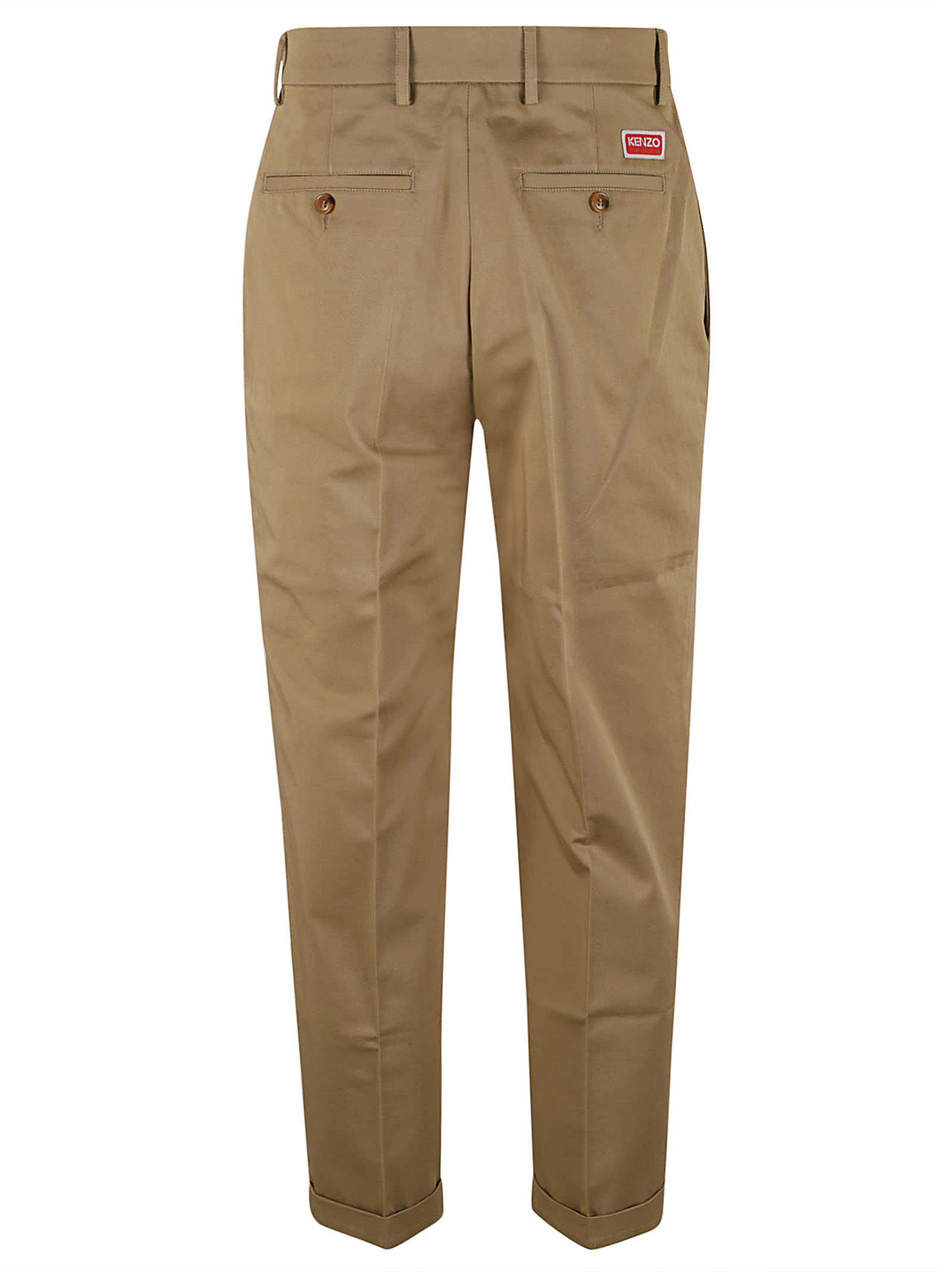 Shop Kenzo Classic Plain Trousers In Dark Beige