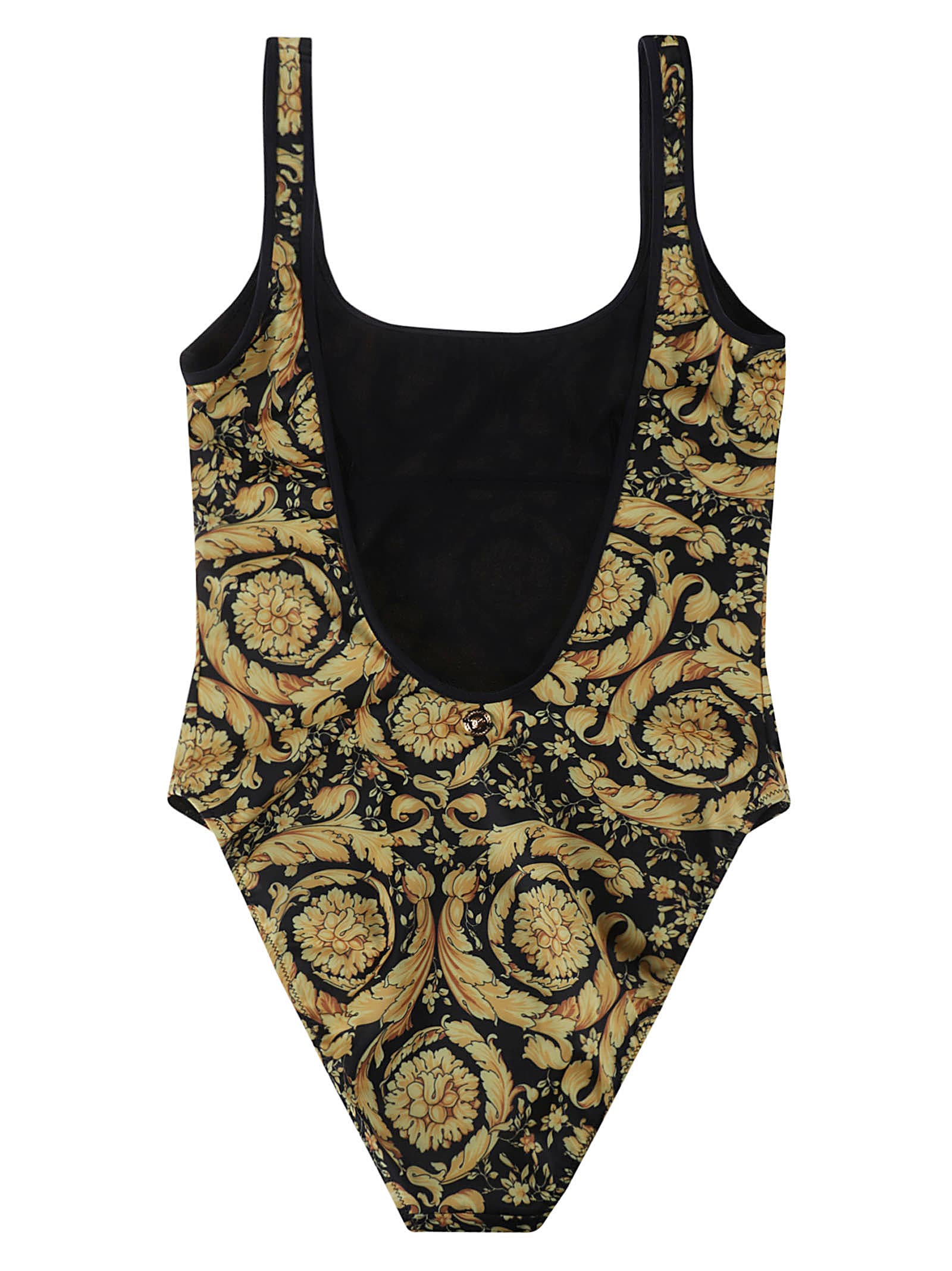 Shop Versace Printed One-piece Swimsuit In Gold