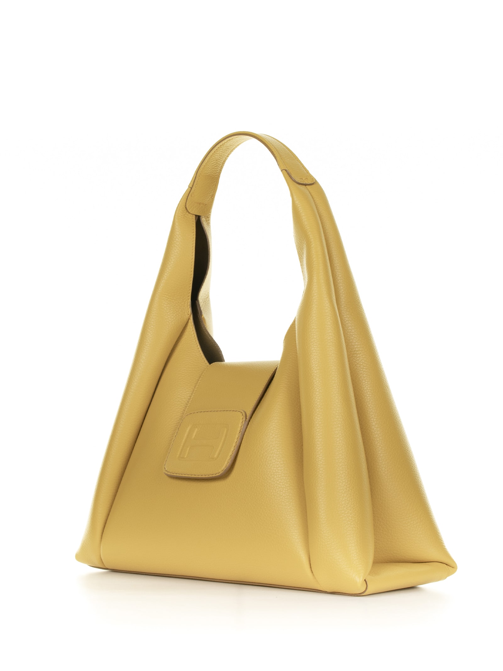 Shop Hogan Hobo Medium Yellow Leather Shoulder Bag In Sole