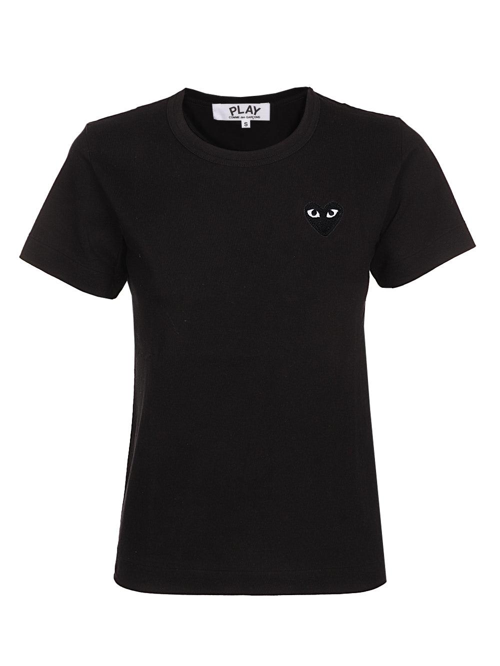 Comme Des Garçons Heart Embroidered T-shirt In Black