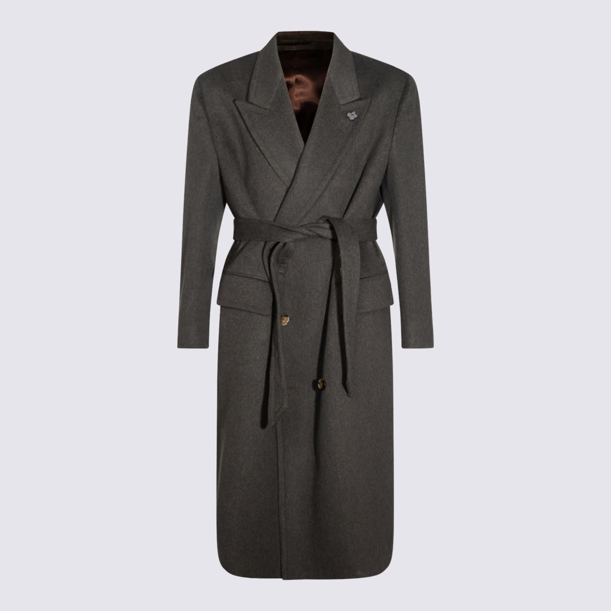 Shop Lardini Dark Grey Wool Coat In Army