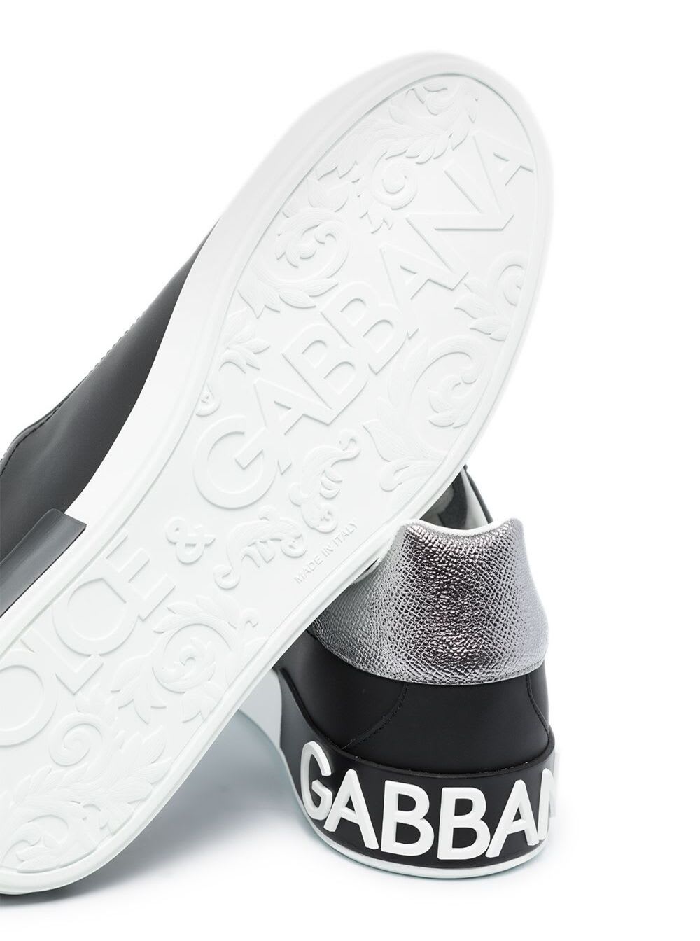 Dolce \u0026 Gabbana Black \u0026 White Portofino Sneakers In Black/silver | ModeSens