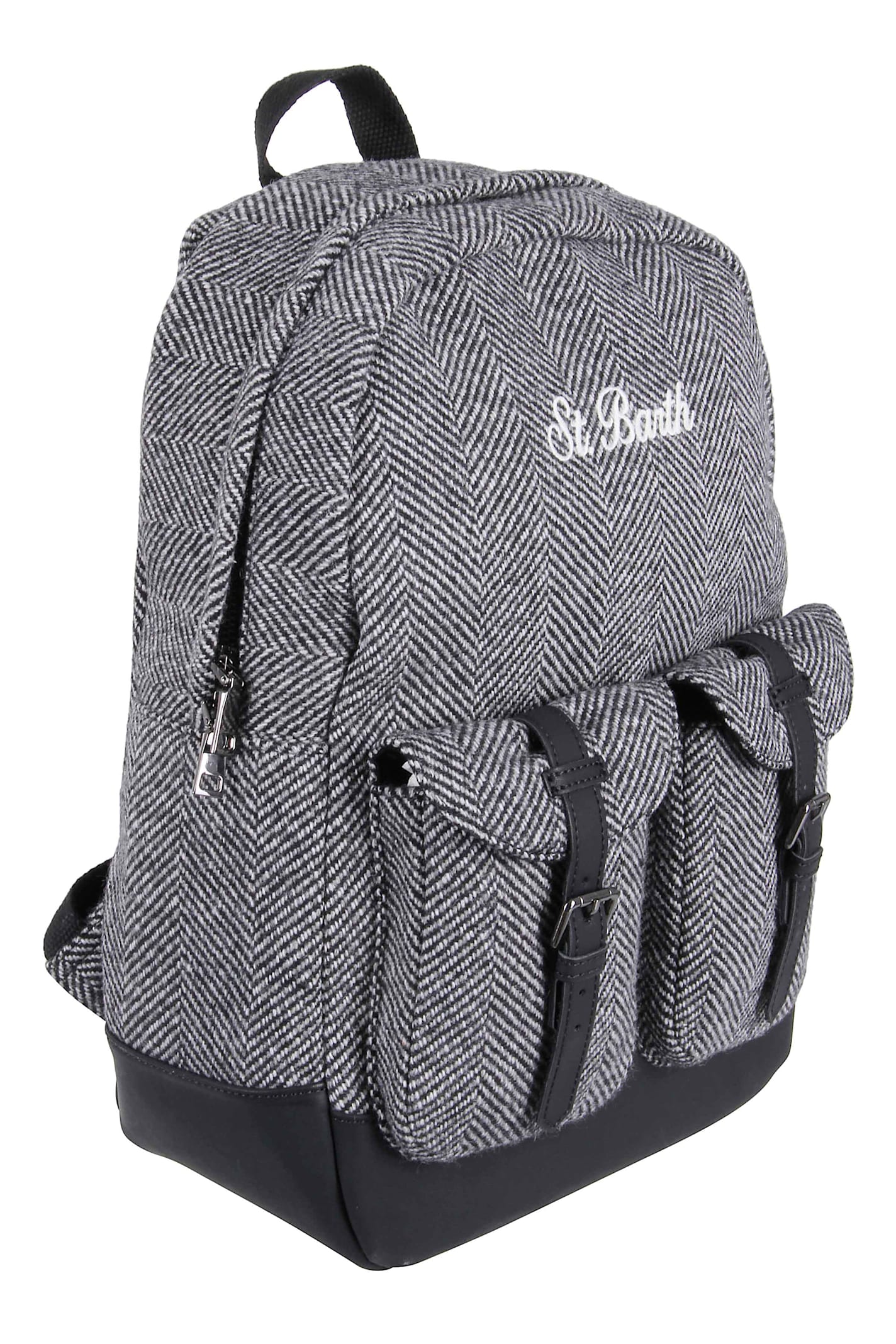 Mc2 Saint Barth Herringbone-pattern Buckle-detail Backpack In Gray