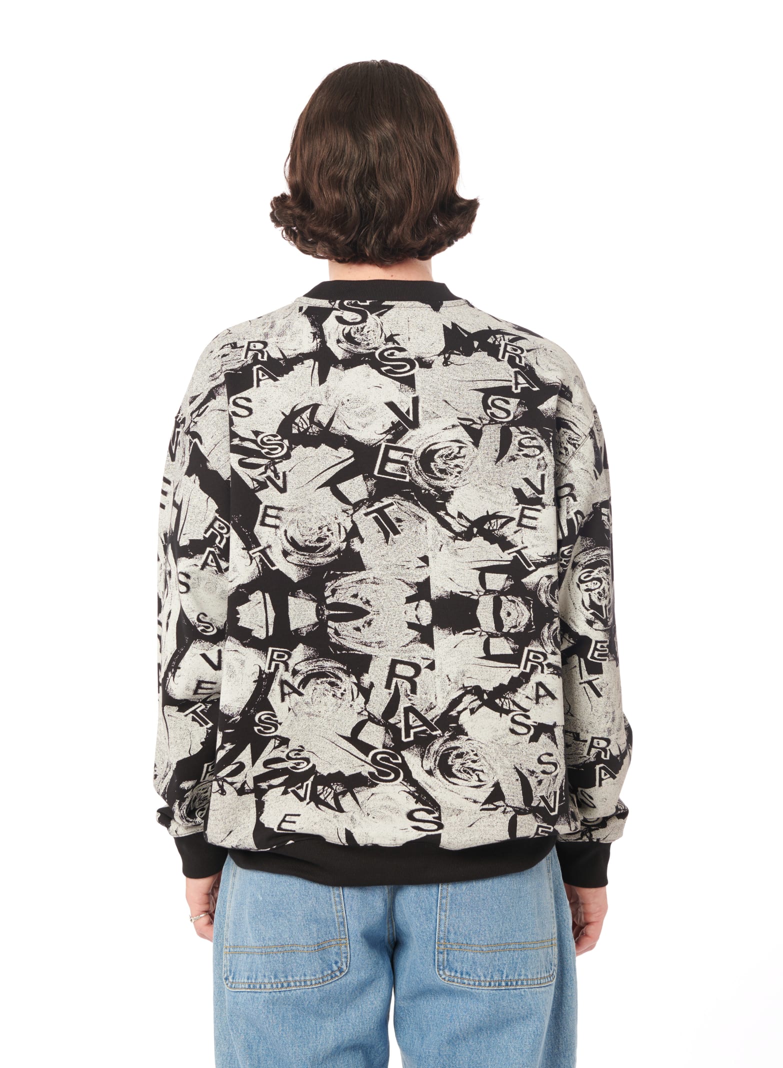 Shop Paccbet Roses All Over Print Crewneck Sweatshirt Knit In Black