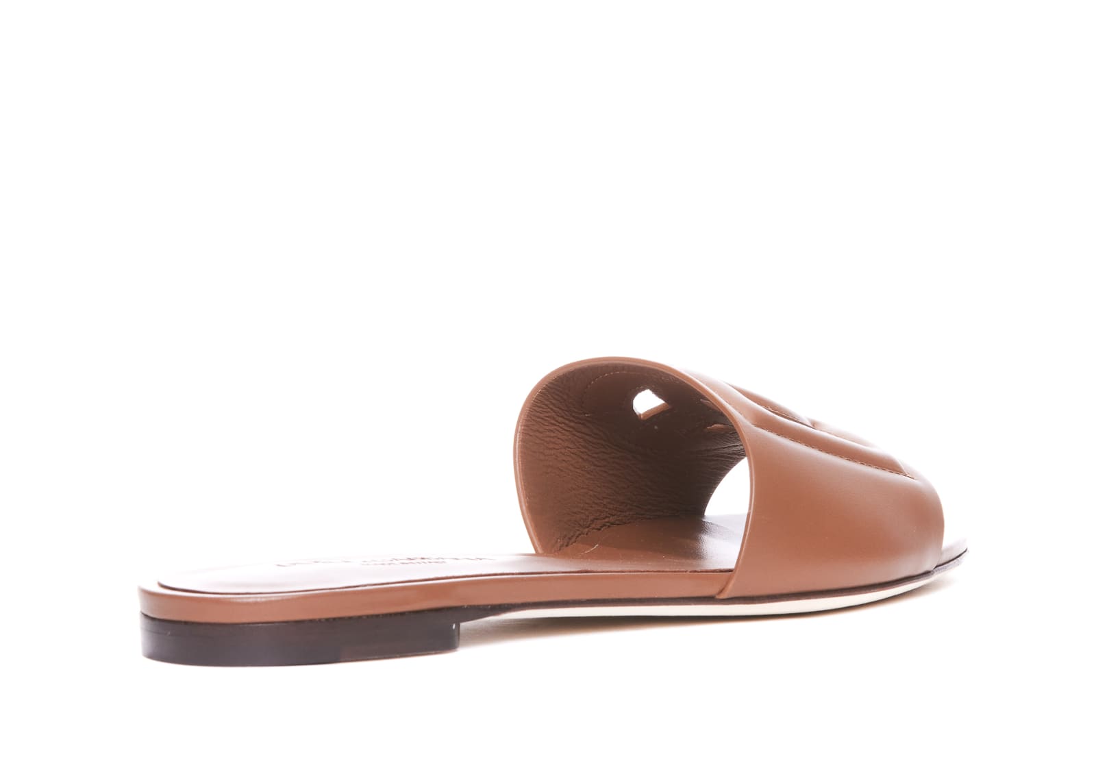 Shop Dolce & Gabbana Dg Logo Slide Sandals In Leather Brown