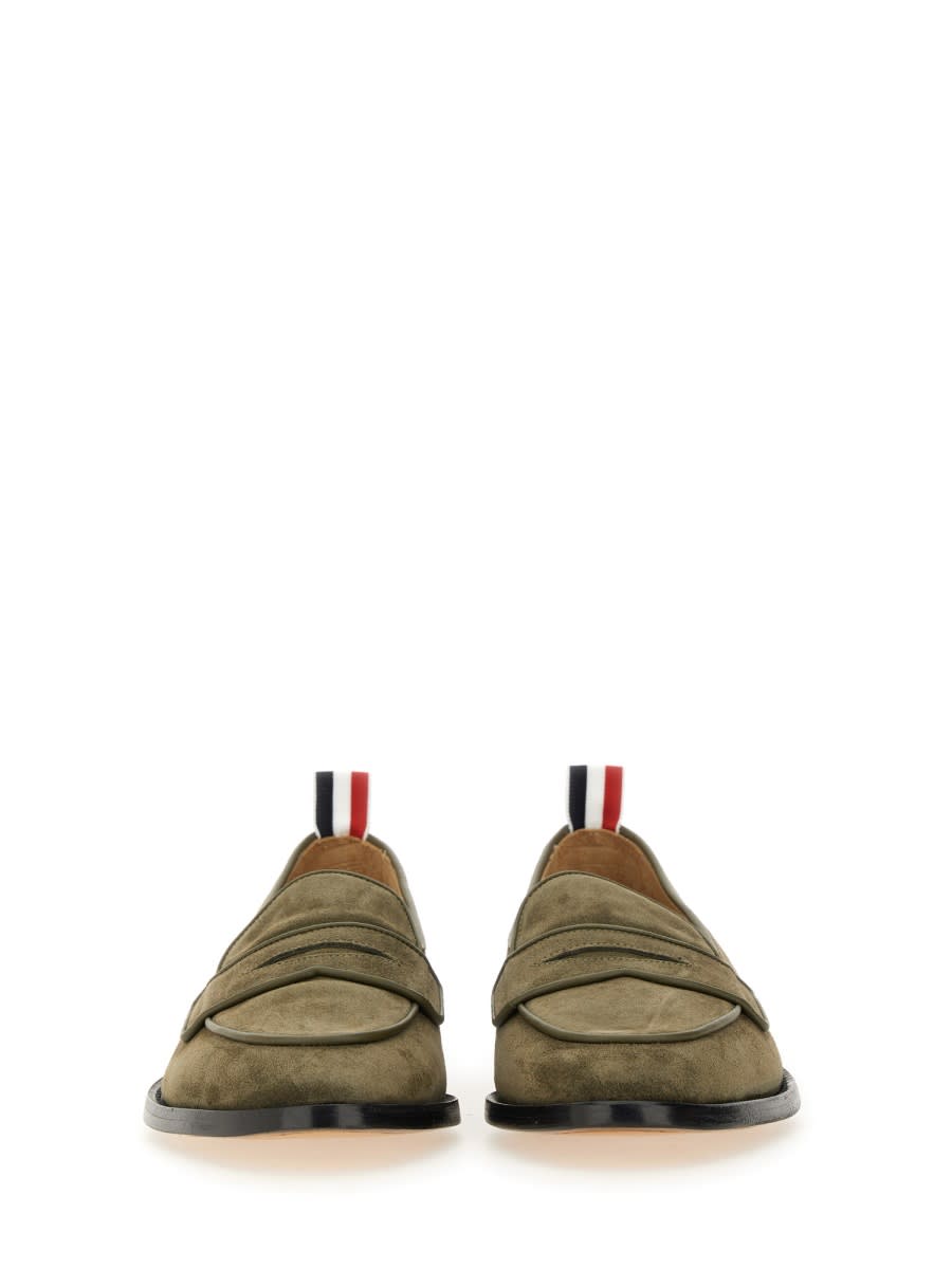 Thom Browne Suede Loafers With Rounded Toe And Tricolor Detail In Green