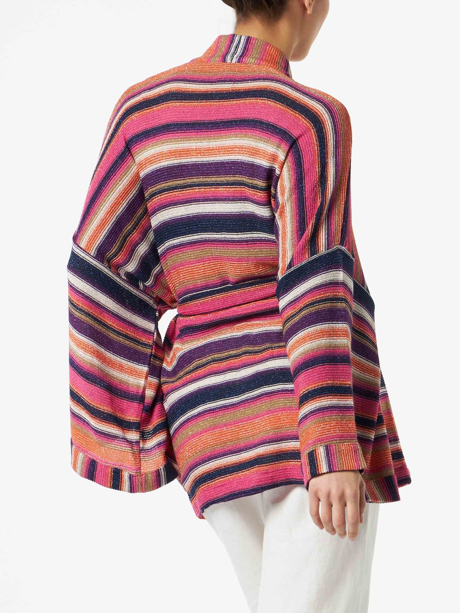 Mc2 Saint Barth Multicolor Violet Knitted Kimono In Purple