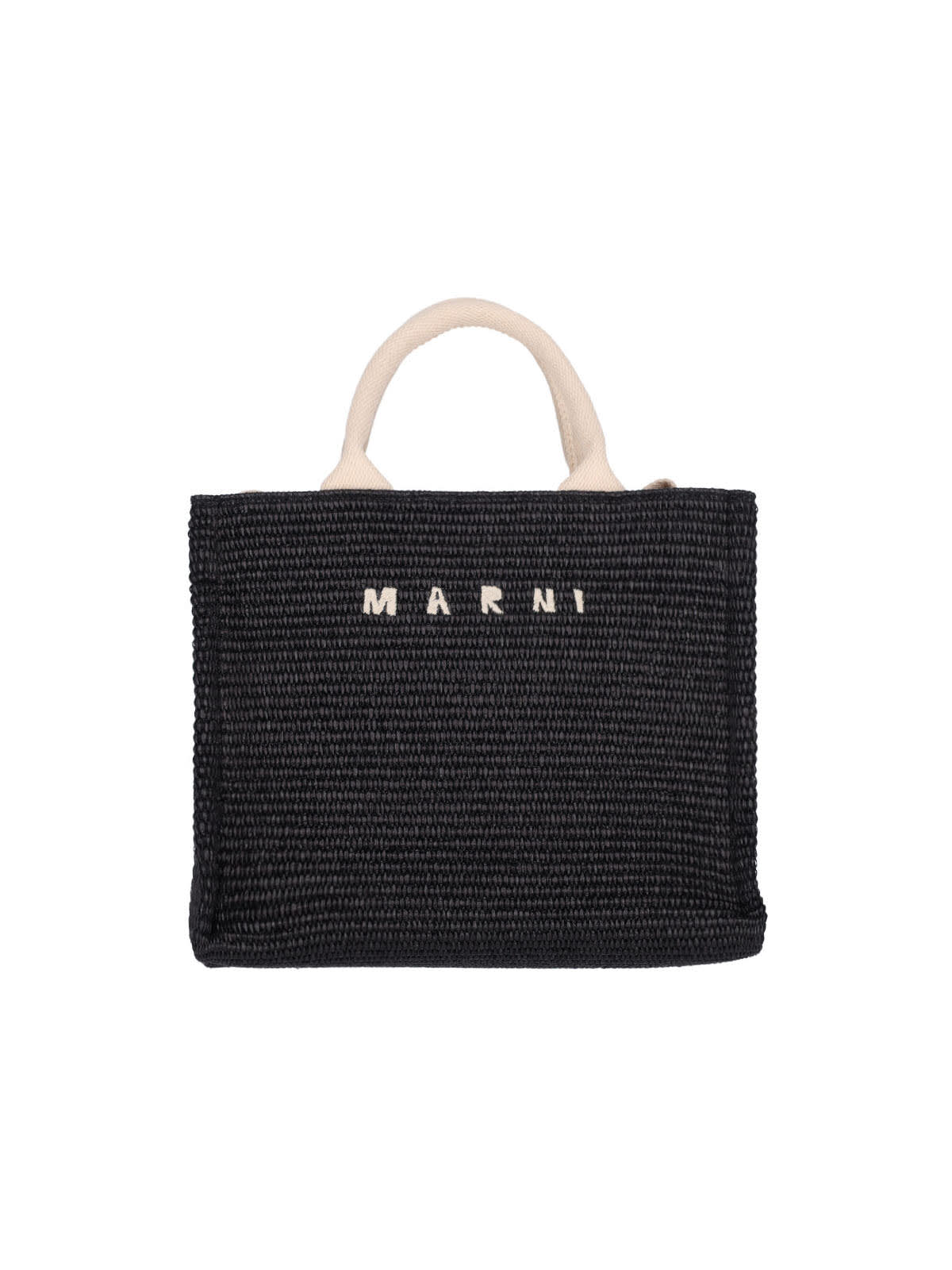 Marni Embroidered Raffia Tote In Black