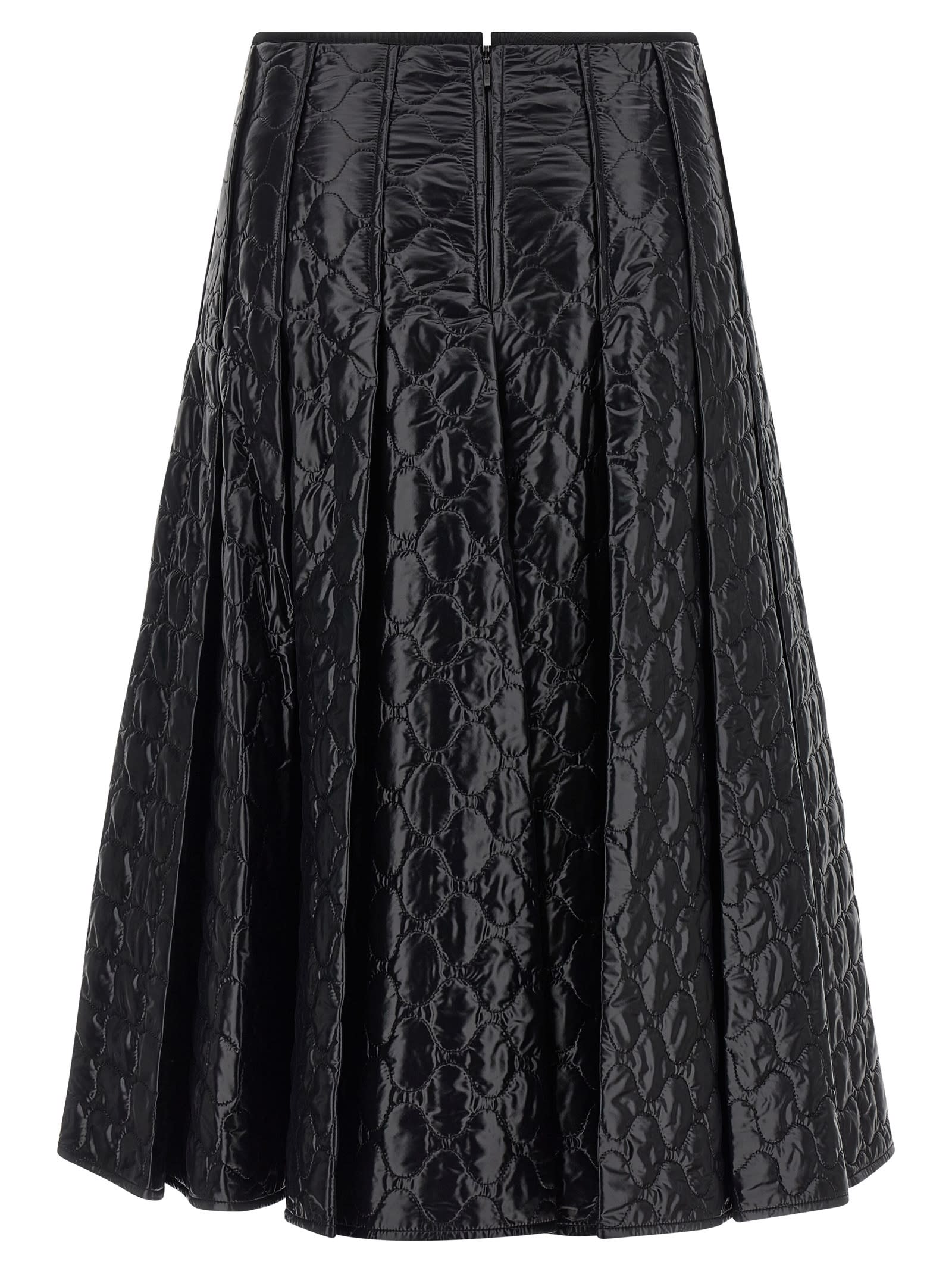 Moncler Quilted Pleated Midi Skirt In Black