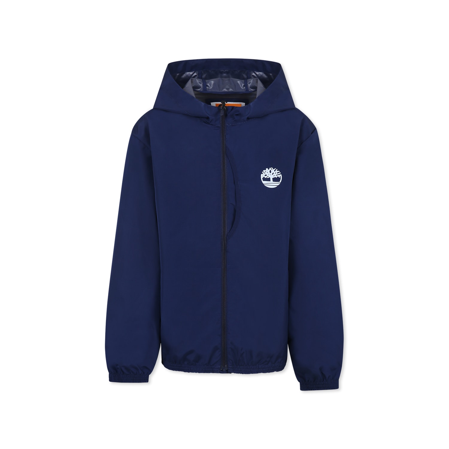 Timberland Blue Windbreaker Jacket For Boy With Logo In Blue