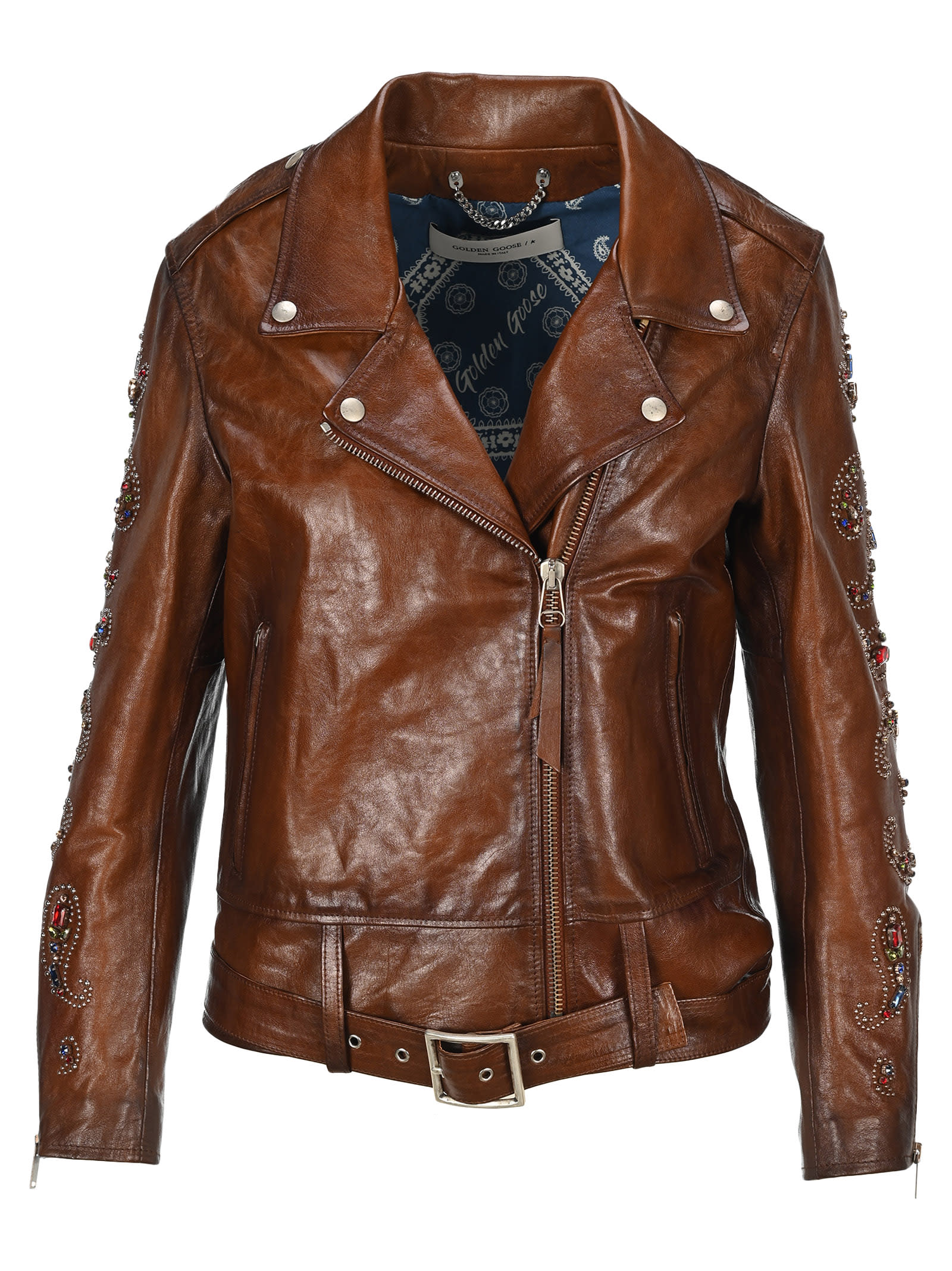 Golden Goose Faded Leopard-print Leather Jacket In Dark Brown