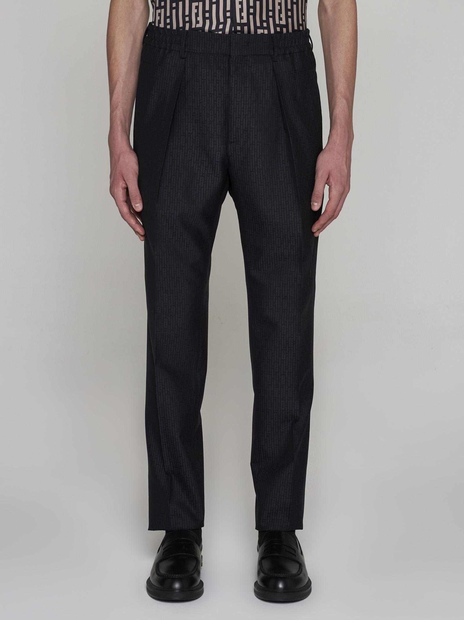 Shop Fendi Ff Stripes Jacquard Wool Trousers In Blue