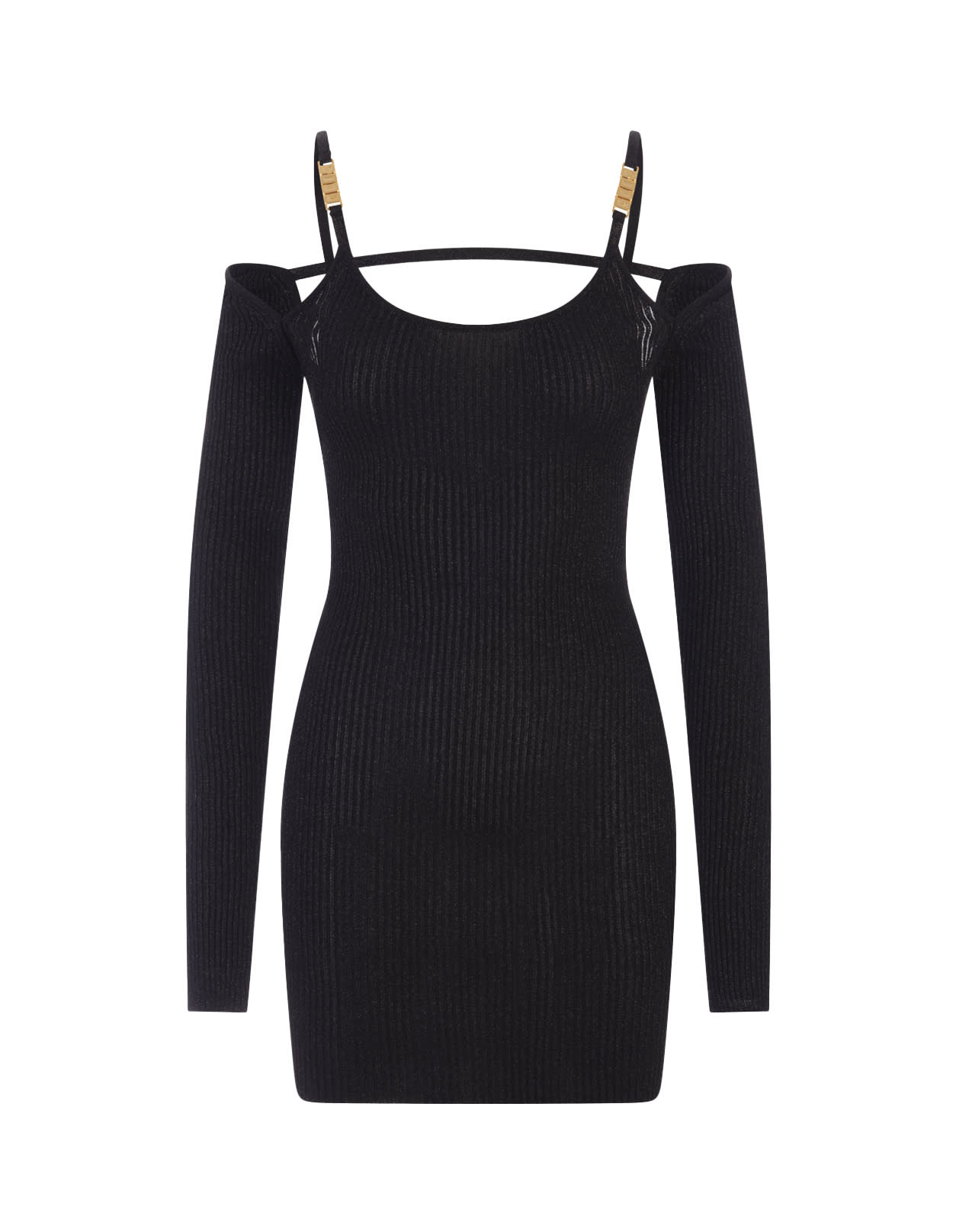 GCDS Black Knitted Off-shoulders Short Dress