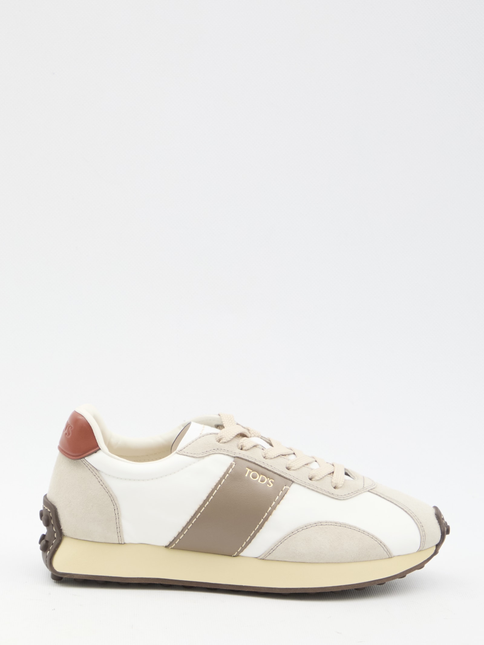 Shop Tod's Sneakers In Leather And Technical Fabric In White