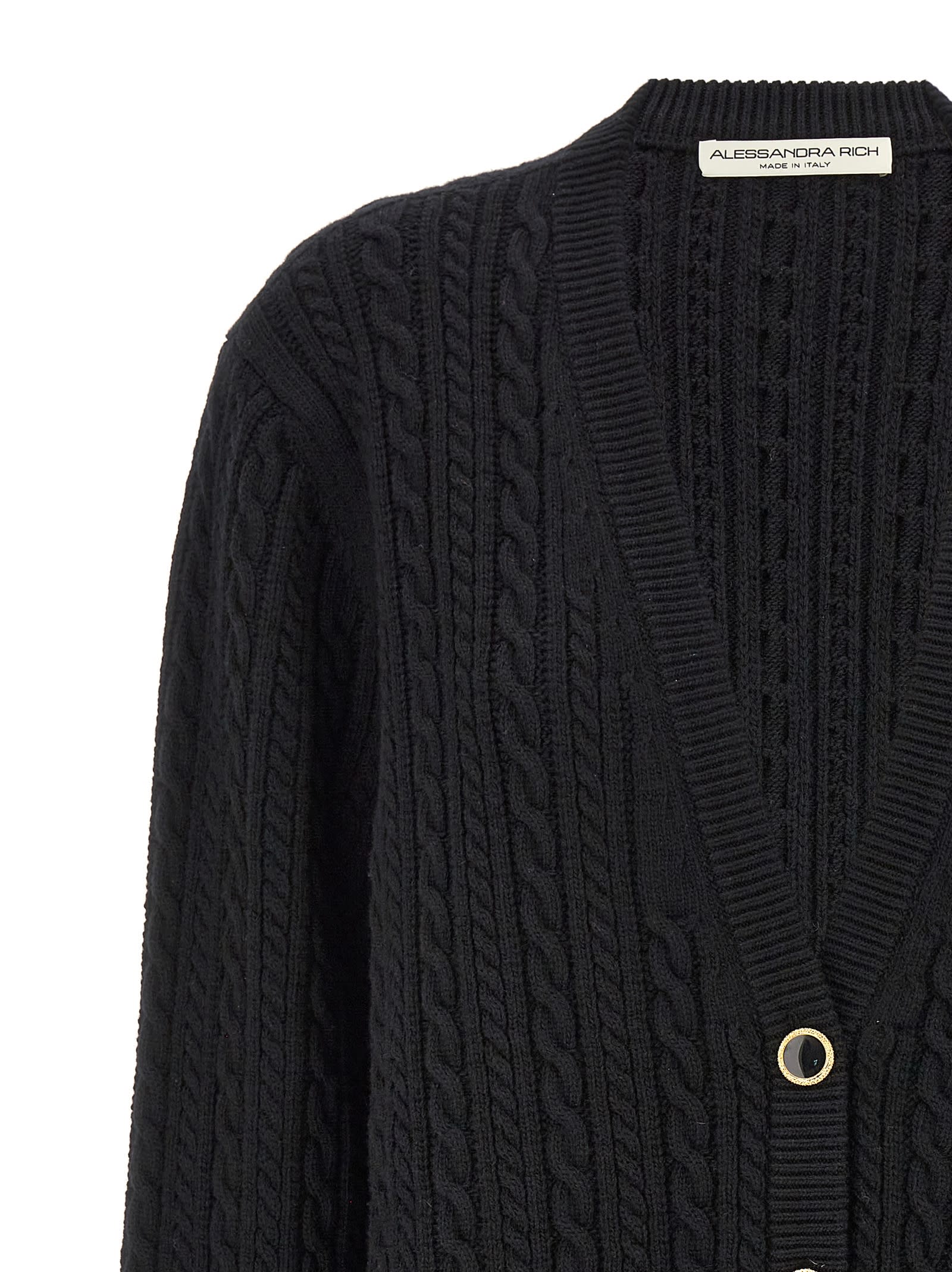 Shop Alessandra Rich Wool Cardigan In Black