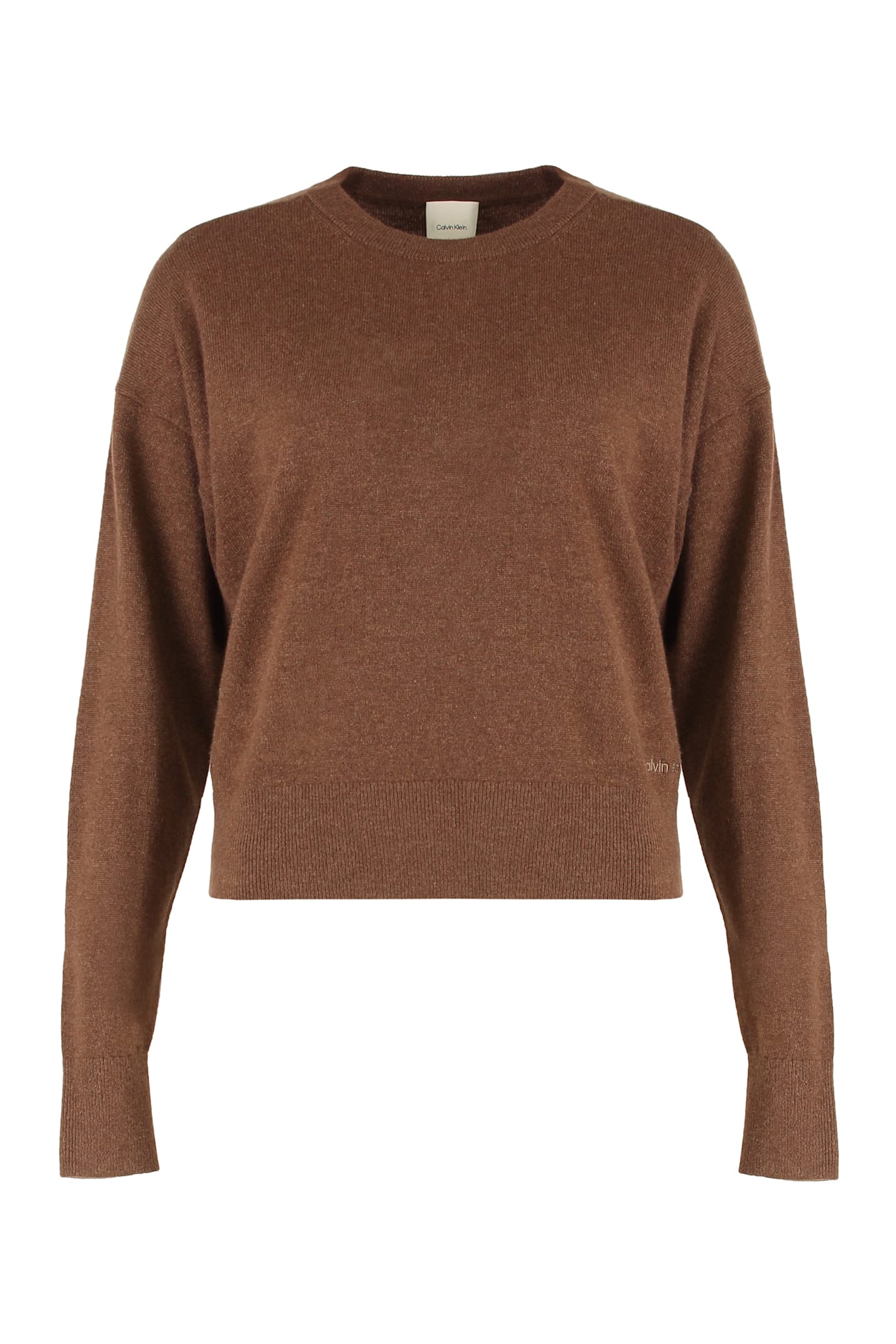 Calvin Klein Cashmere Crew Neck Sweater In Brown