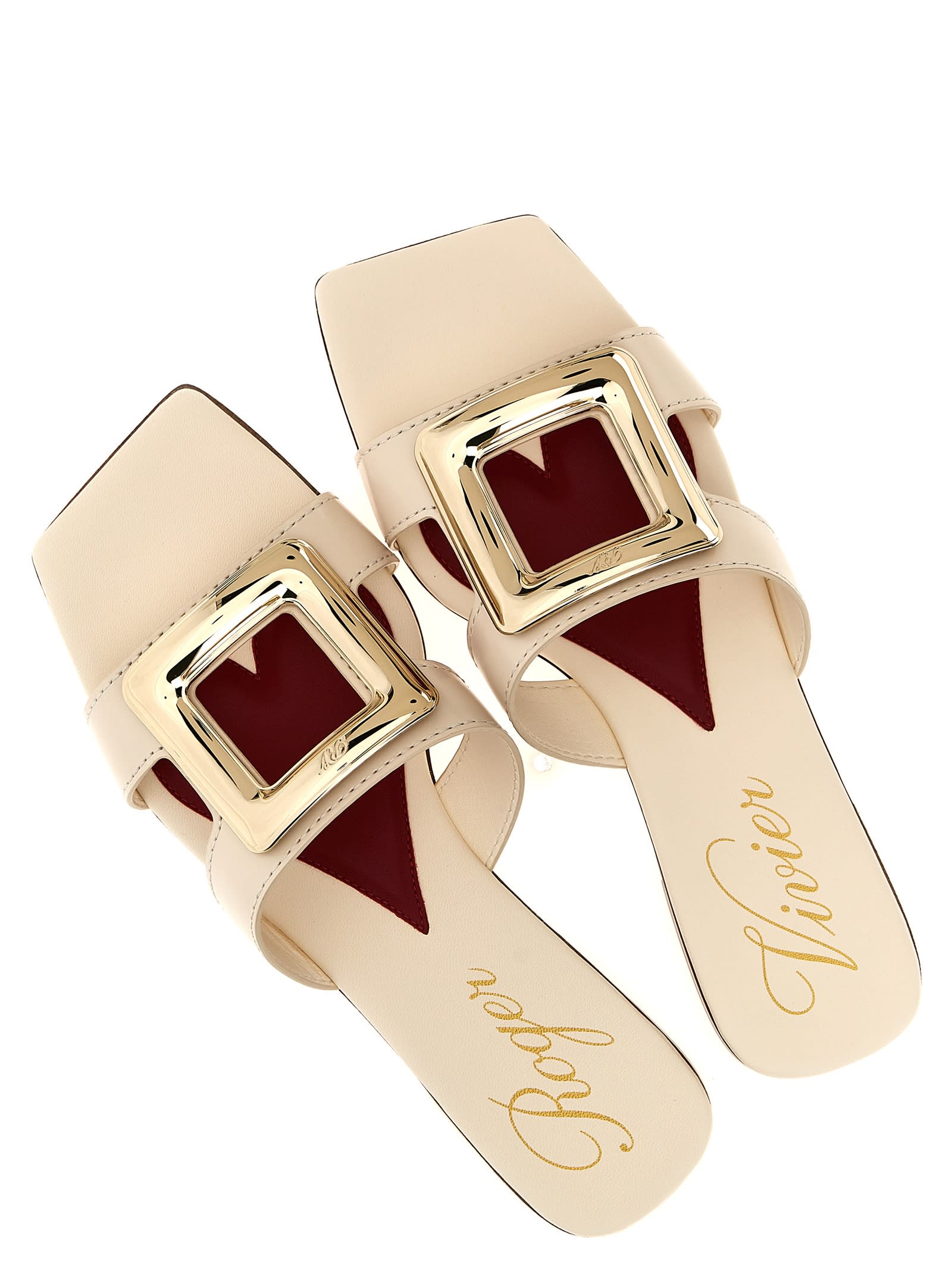 Shop Roger Vivier New Metal Buckle Mule Sandals In White