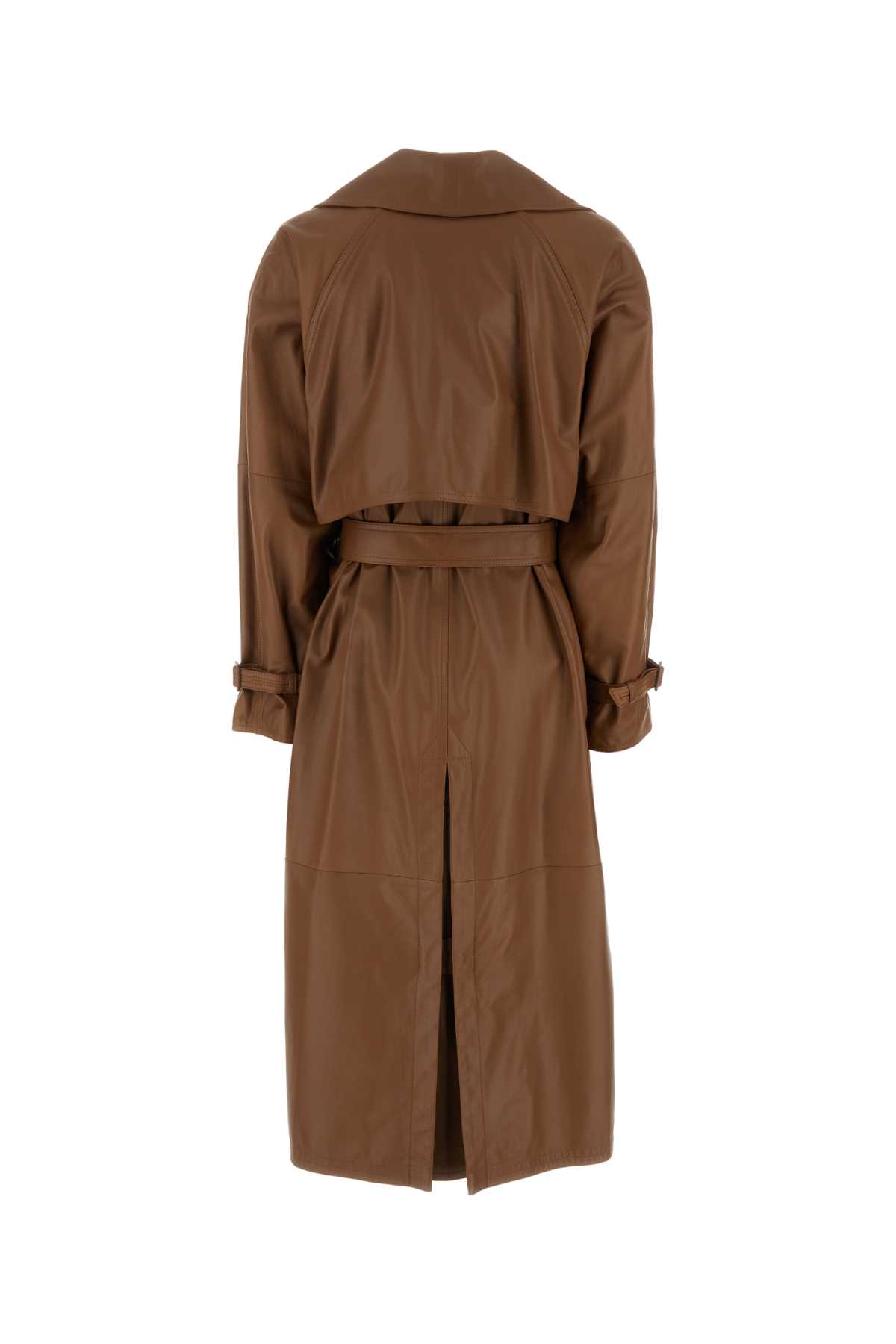 Max Mara Brown Leather Ande Coat In Brown