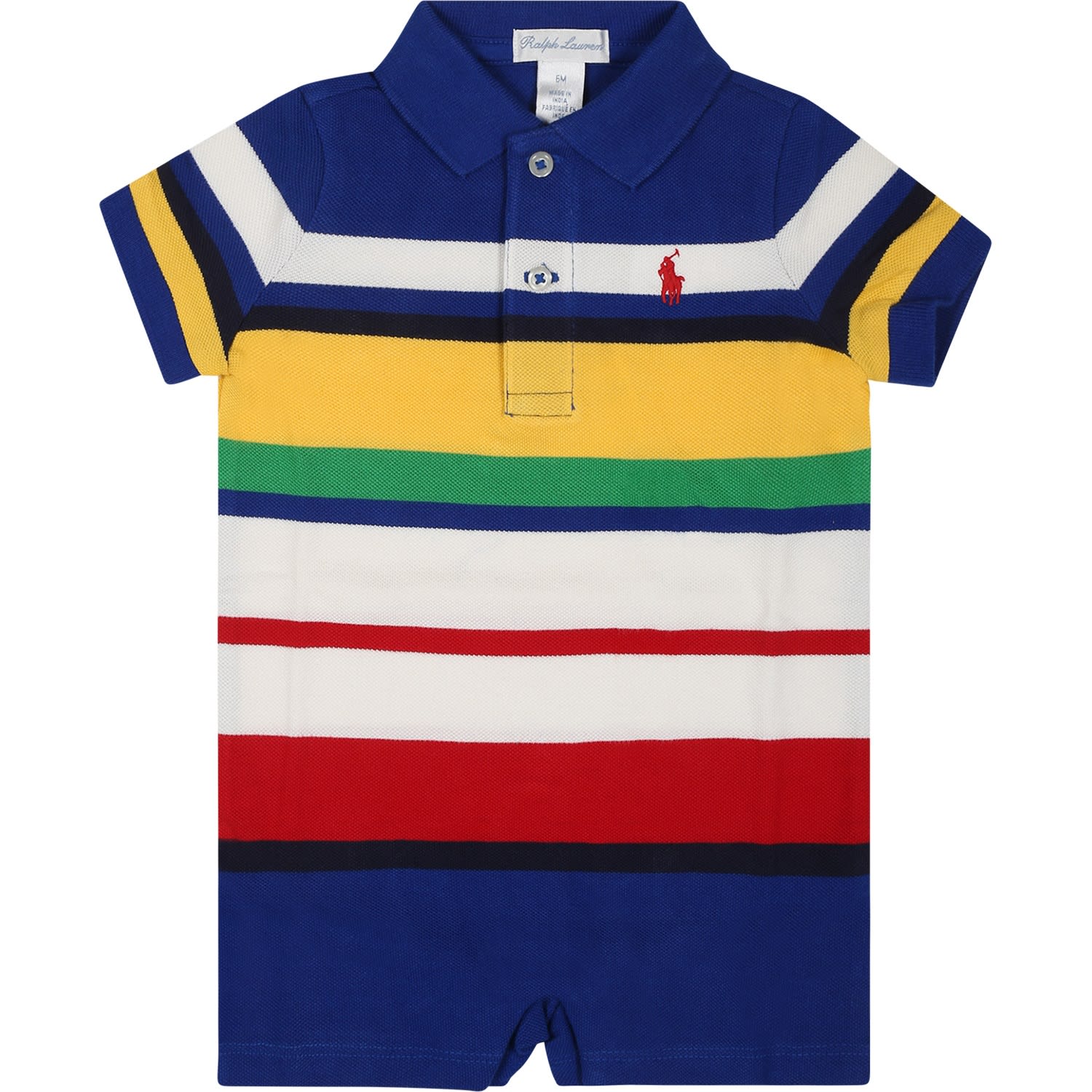 Ralph Lauren Blue Romper For Baby Boy With Pony In Multicolor