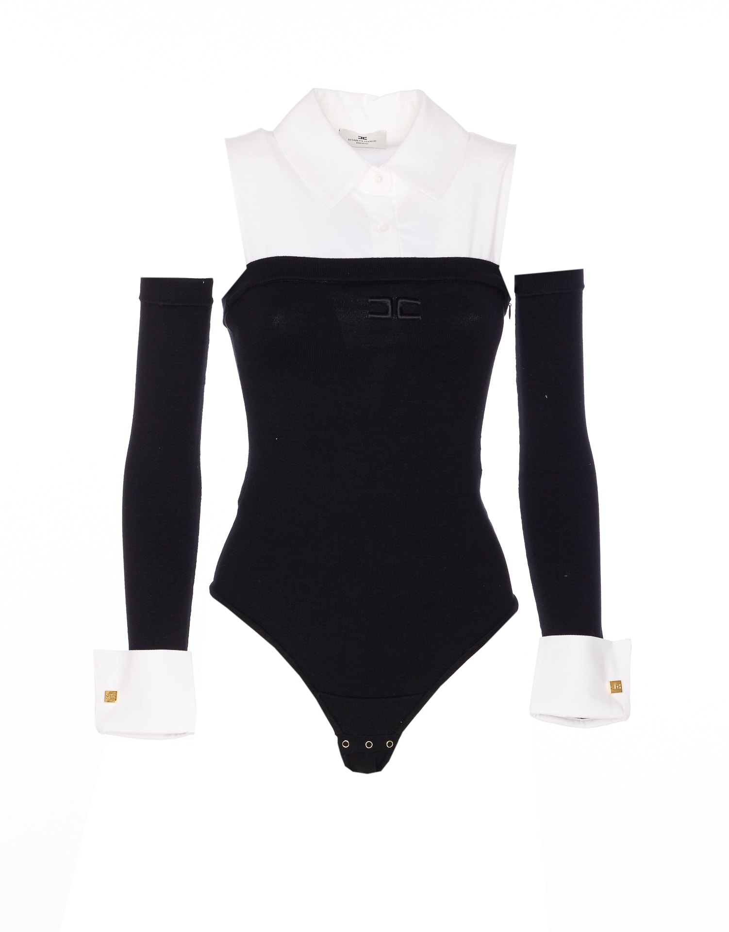 Elisabetta Franchi Monochrome Button-up Collared Body With Detachable Sleeves In Black