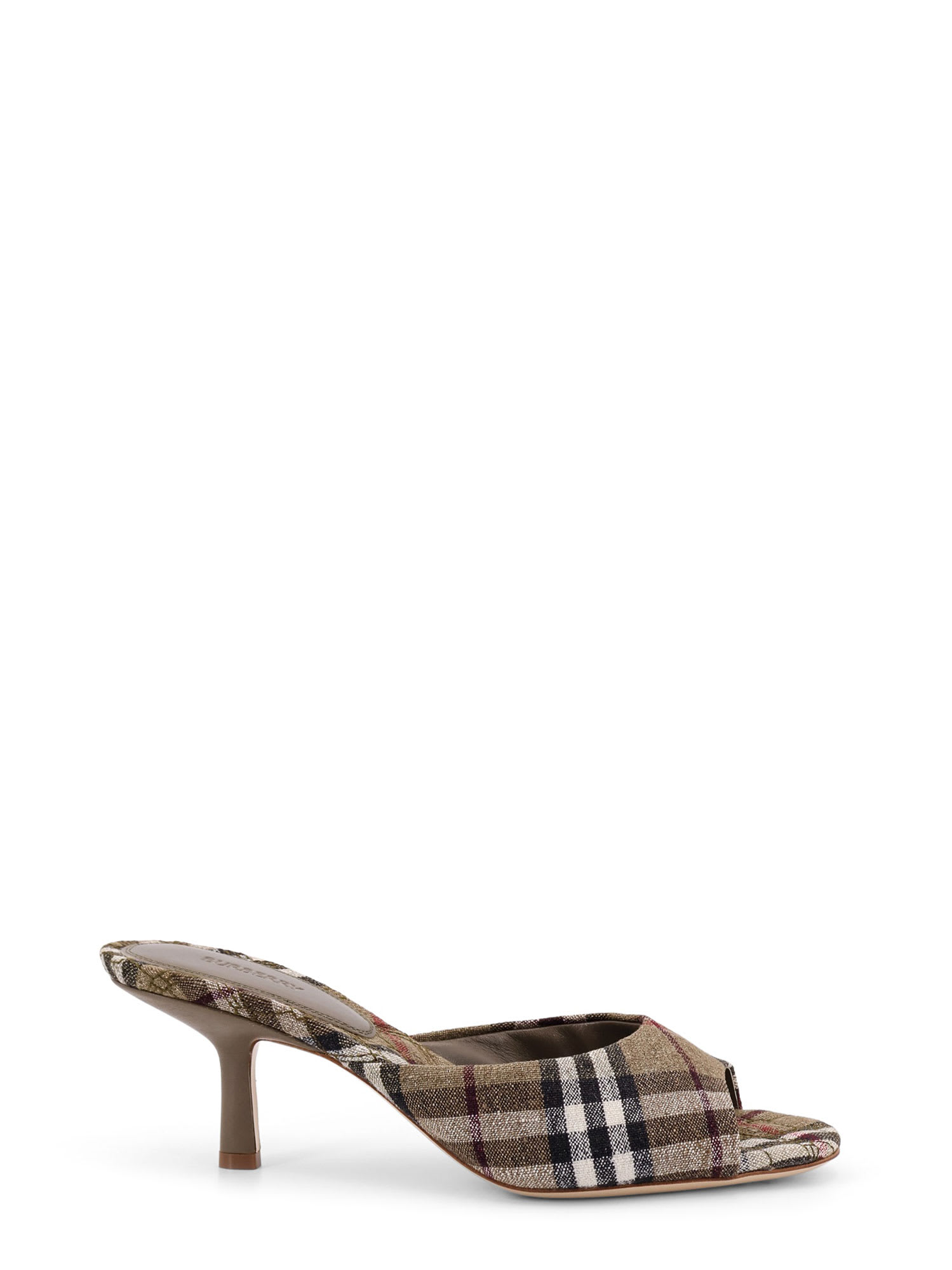 Burberry Khaki Check Linen Blend Mews High Mules