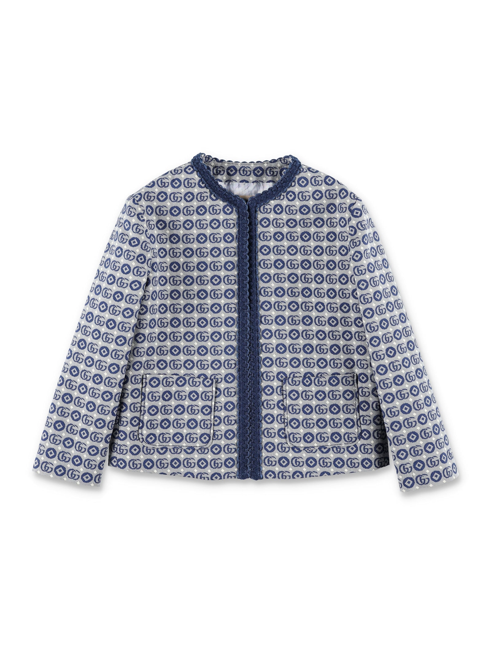 Shop Gucci Double G Geometric Jacket In Bluette