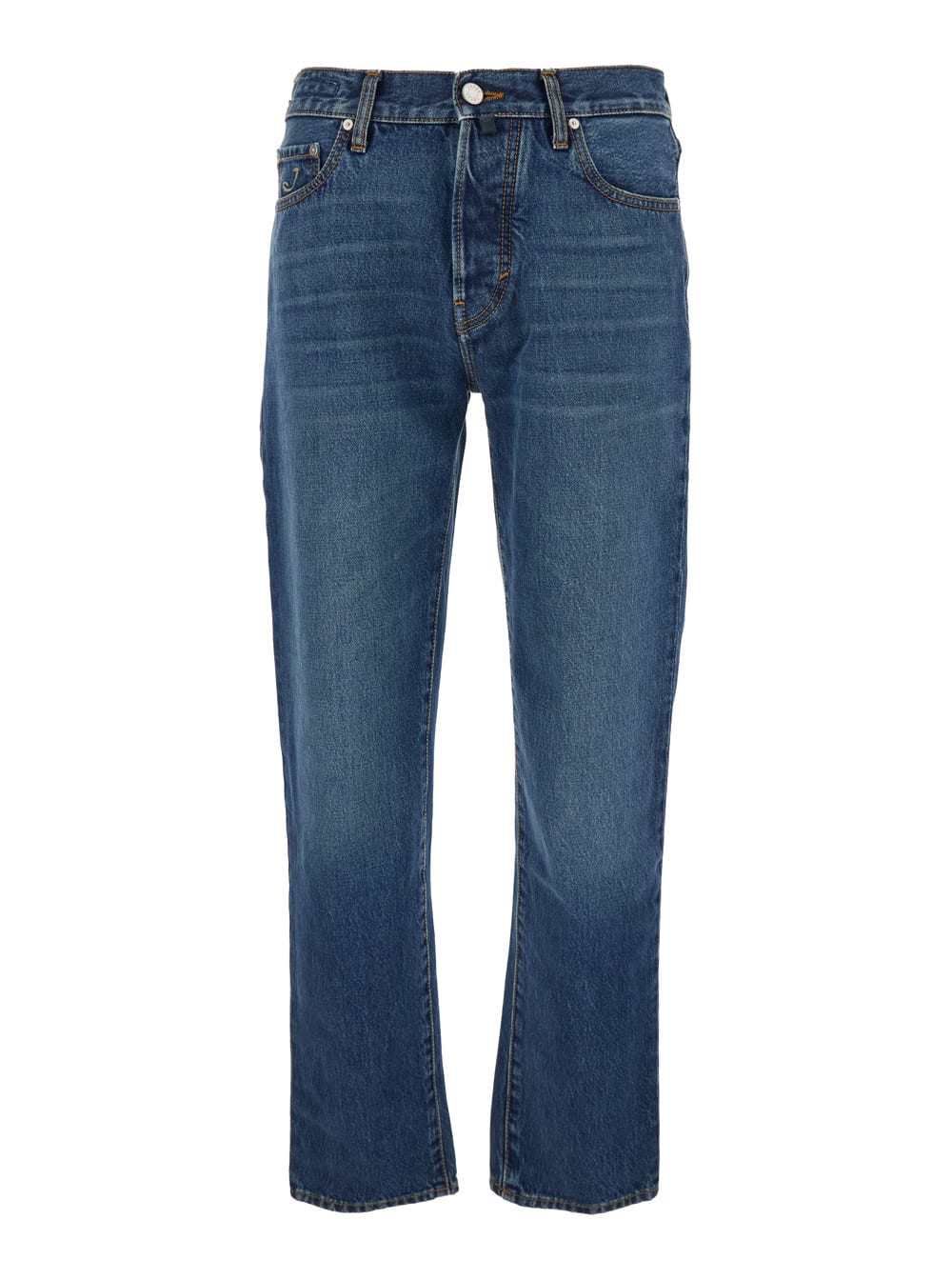 Jacob Cohen Edo Blue Five-pocket Jeans With Logo Patch On The Back In Denim Man In Blue